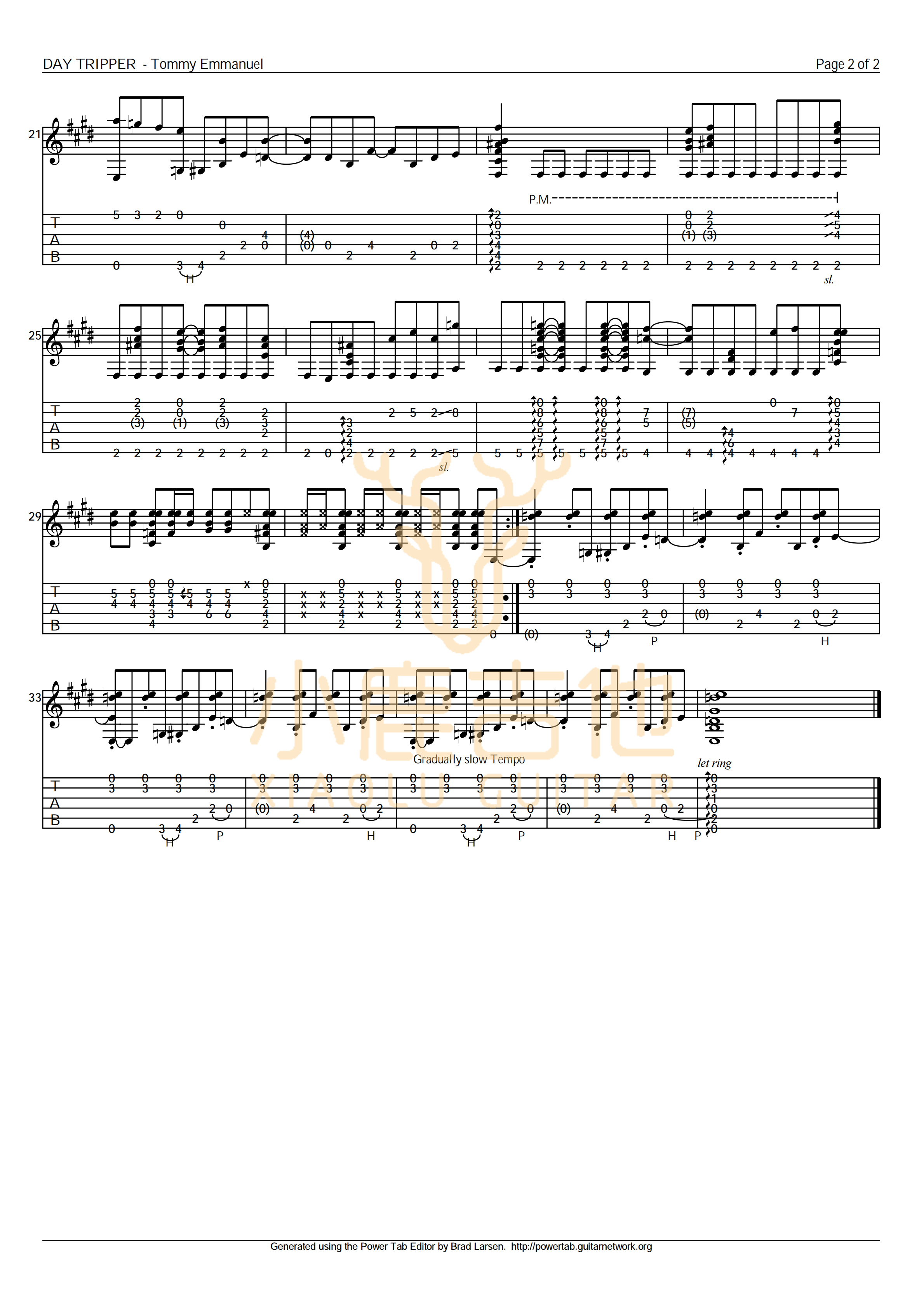 DayTripper-TommyEmmanuel指弹吉他谱,原版TommyEmmanuel歌曲,简单_弹唱教学,小鹿吉他版六线指弹简谱图