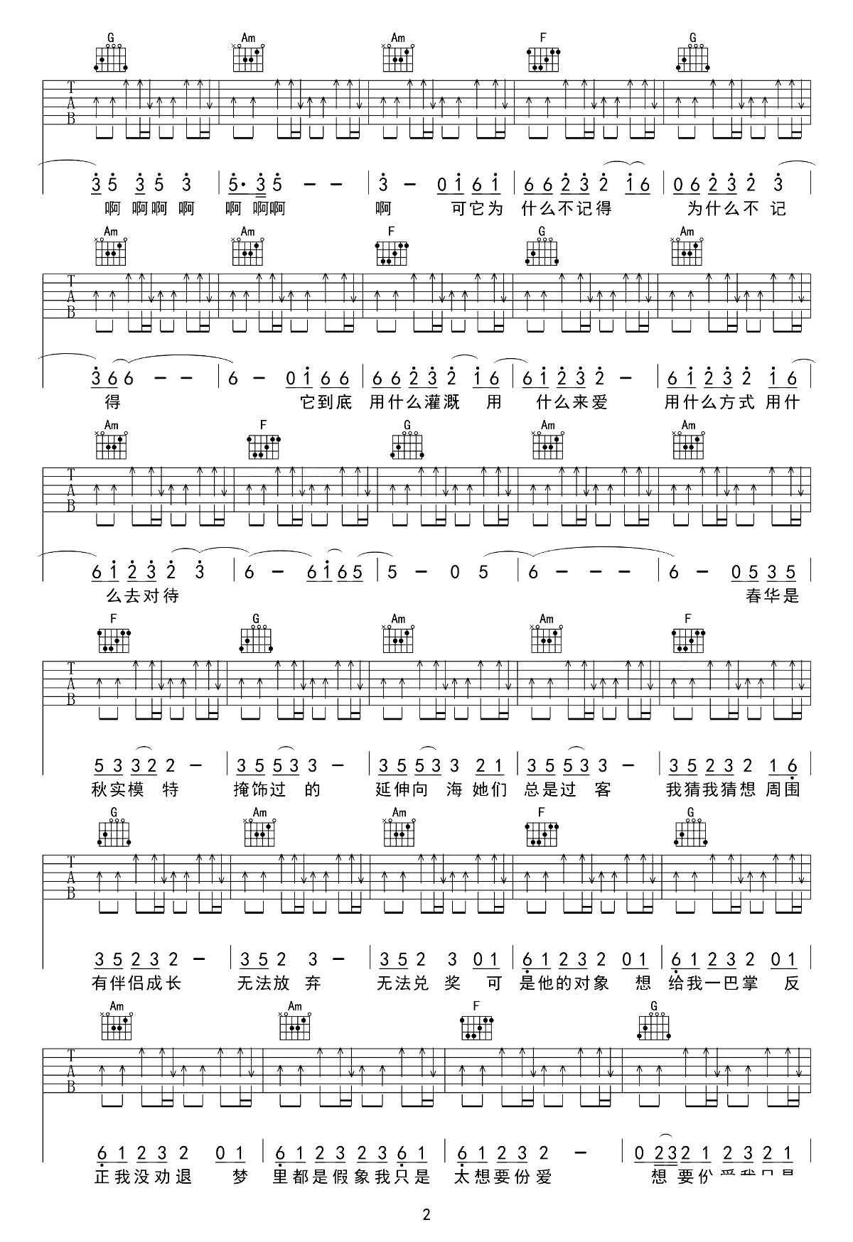 精卫吉他谱,30年前5歌曲,G调简单指弹教学简谱,革命吉他六线谱图片