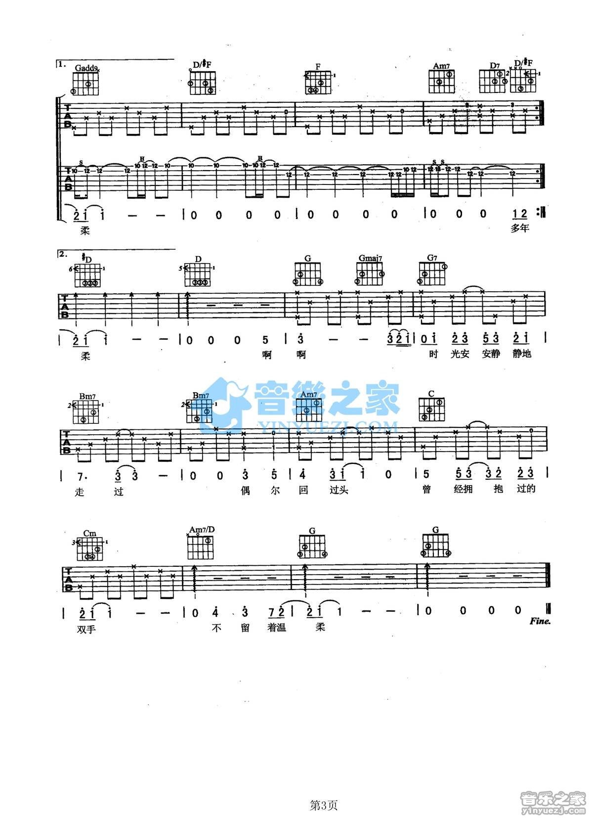 双手的温柔吉他谱,原版江美琪歌曲,简单G调弹唱教学,音乐之家版六线指弹简谱图