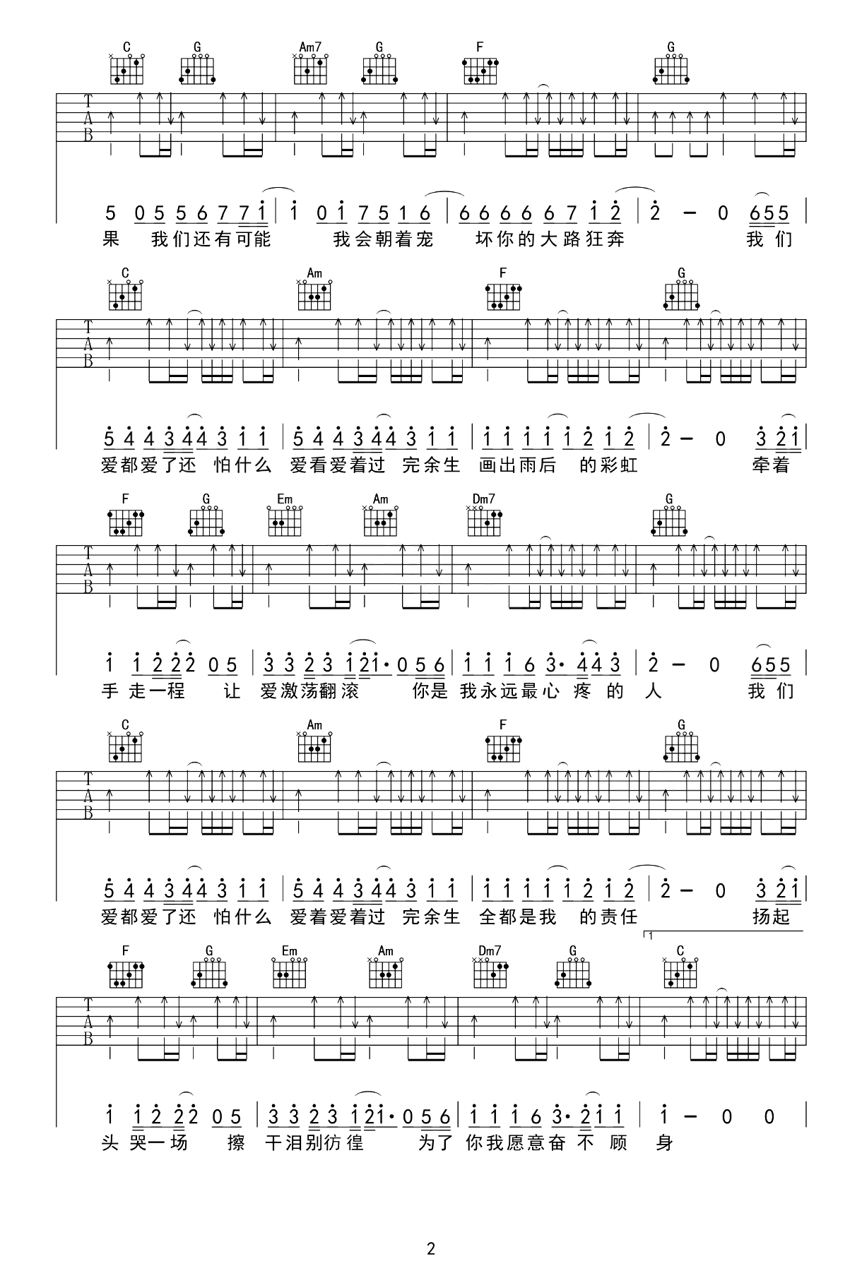 小洲《爱都爱了》吉他,小洲歌曲,简单指弹教学简谱,革命吉他六线谱图片