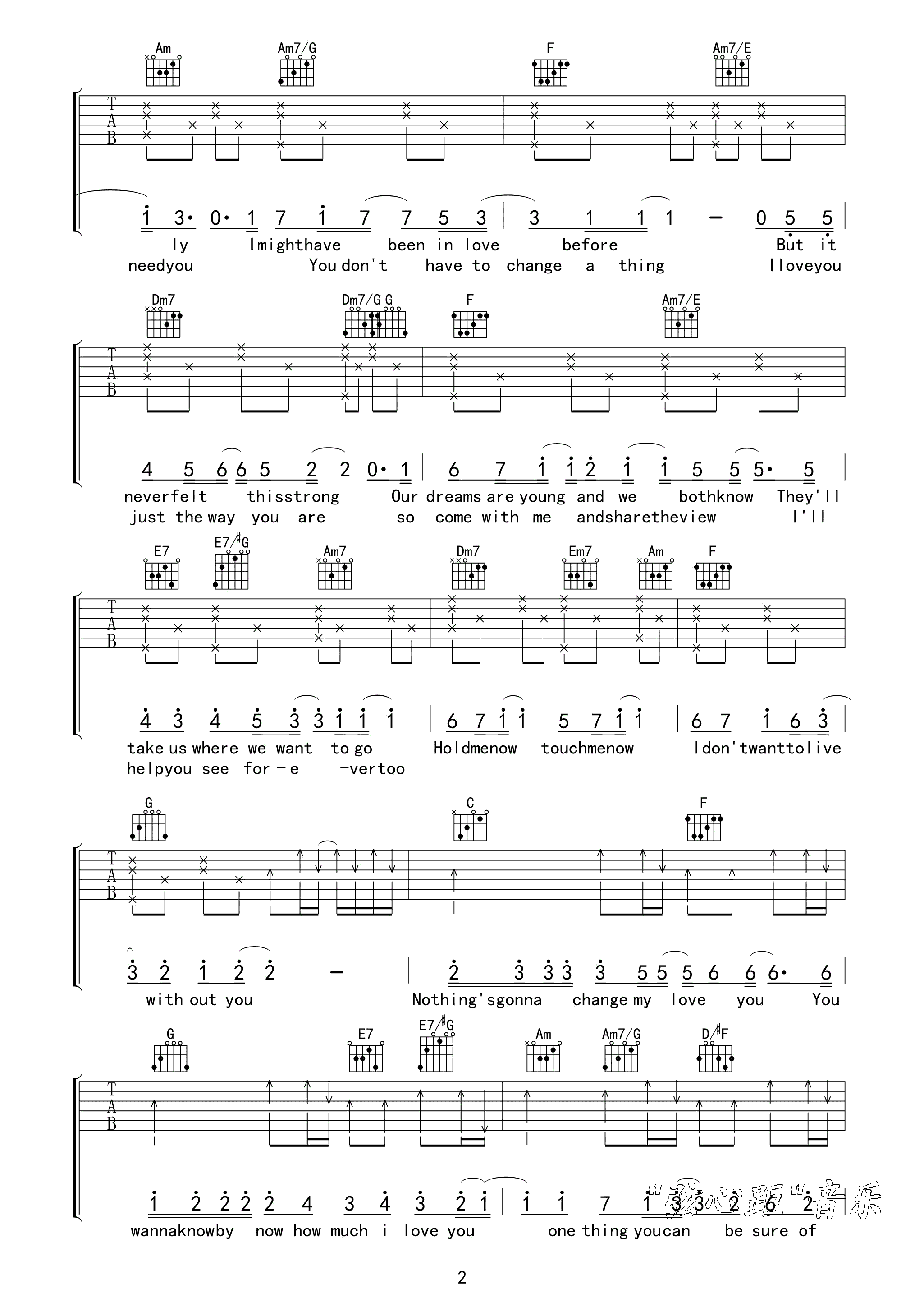 此爱永不变吉他谱,原版方大同歌曲,简单C调弹唱教学,弦心距版六线指弹简谱图