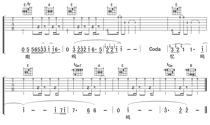 寒雨吉他谱,原版齐秦歌曲,简单E调弹唱教学,虫虫吉他版六线指弹简谱图