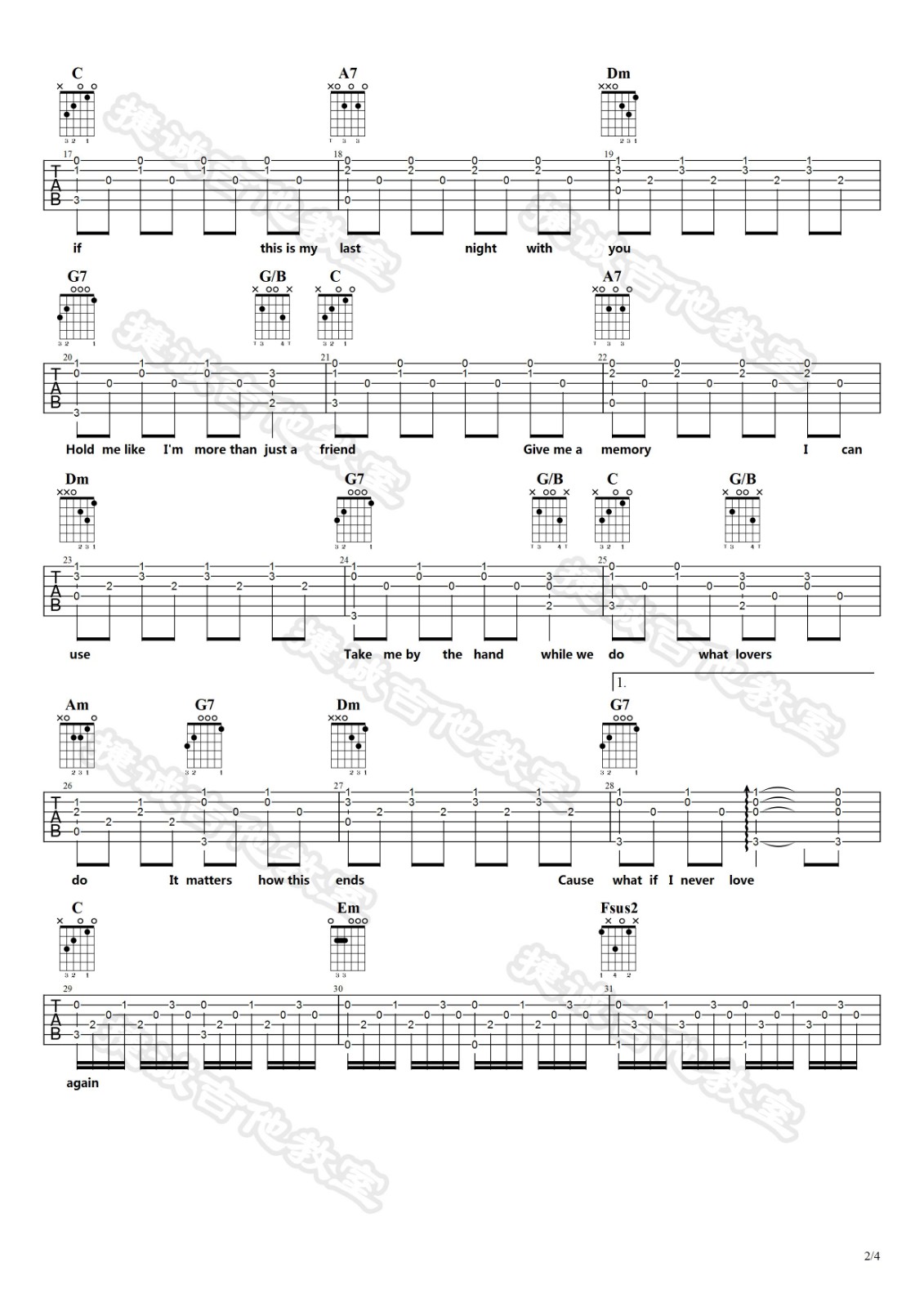 AllIAsk吉他谱,原版Adele歌曲,简单C调弹唱教学,捷城吉他教室版六线指弹简谱图