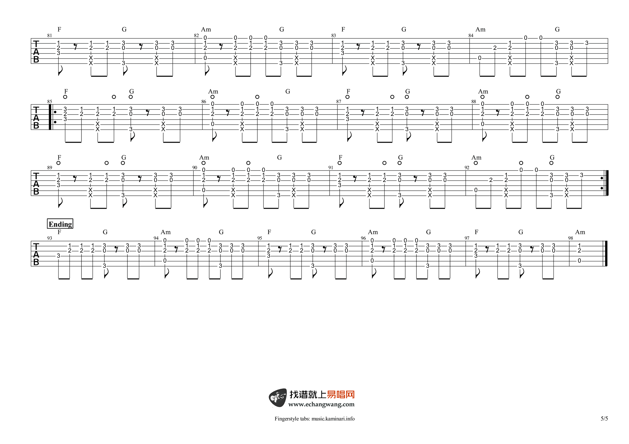 Something,安德鲁·塔歌曲,简单指弹教学简谱,网络六线谱图片