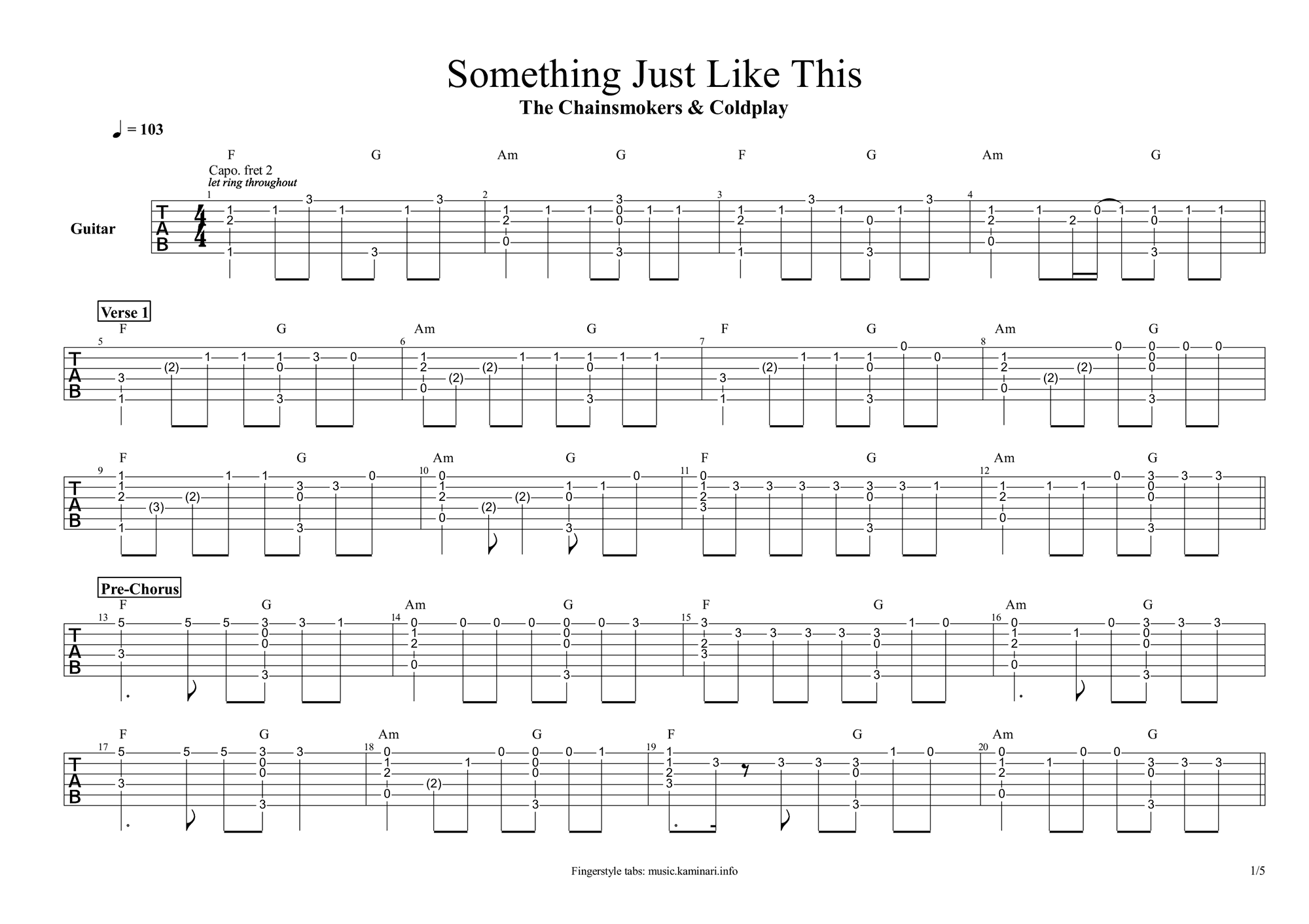 Something,安德鲁·塔歌曲,简单指弹教学简谱,网络六线谱图片