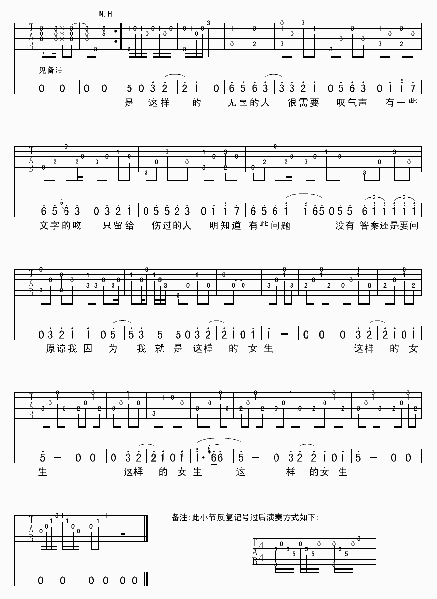 原谅我就是这样的女生吉他谱,原版戴佩妮歌曲,简单C调弹唱教学,holf版六线指弹简谱图