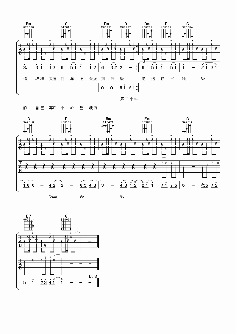 三个心愿吉他谱,原版飞儿乐队歌曲,简单G调弹唱教学,阿潘音乐工场版六线指弹简谱图