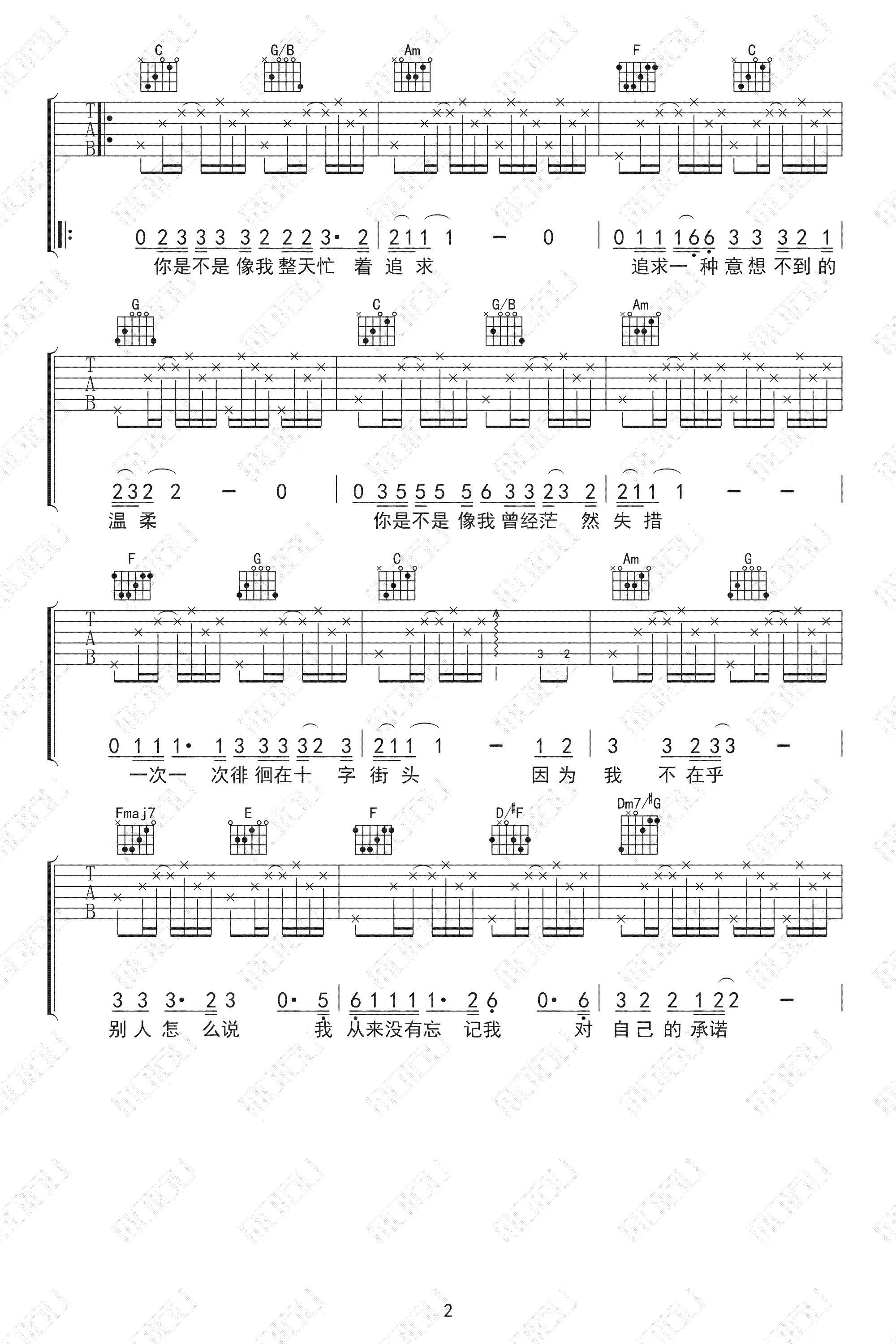 我的未来不是梦吉他谱,张雨生歌曲,简单指弹教学简谱,靠谱基地六线谱图片