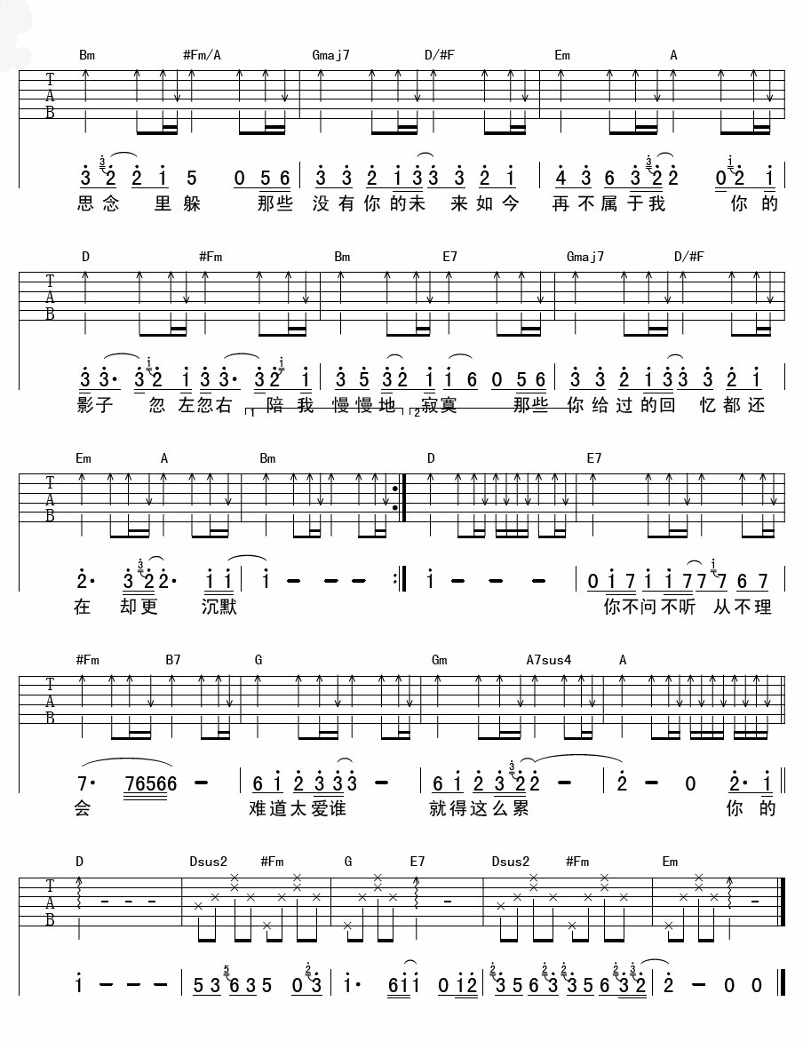 影子吉他谱,原版迪克牛仔歌曲,简单D调弹唱教学,齐延麟版六线指弹简谱图