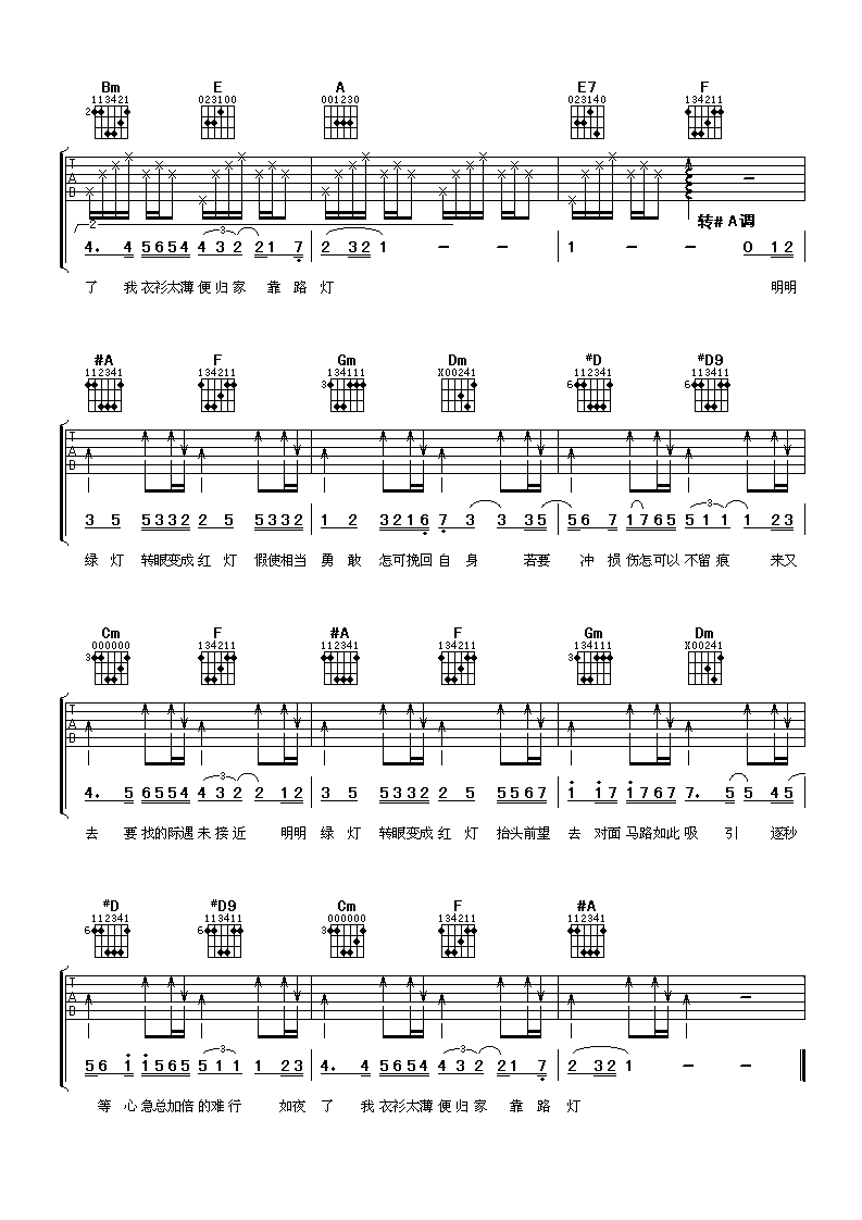 红绿灯吉他谱,原版郑融歌曲,简单A调弹唱教学,阿潘音乐工场版六线指弹简谱图