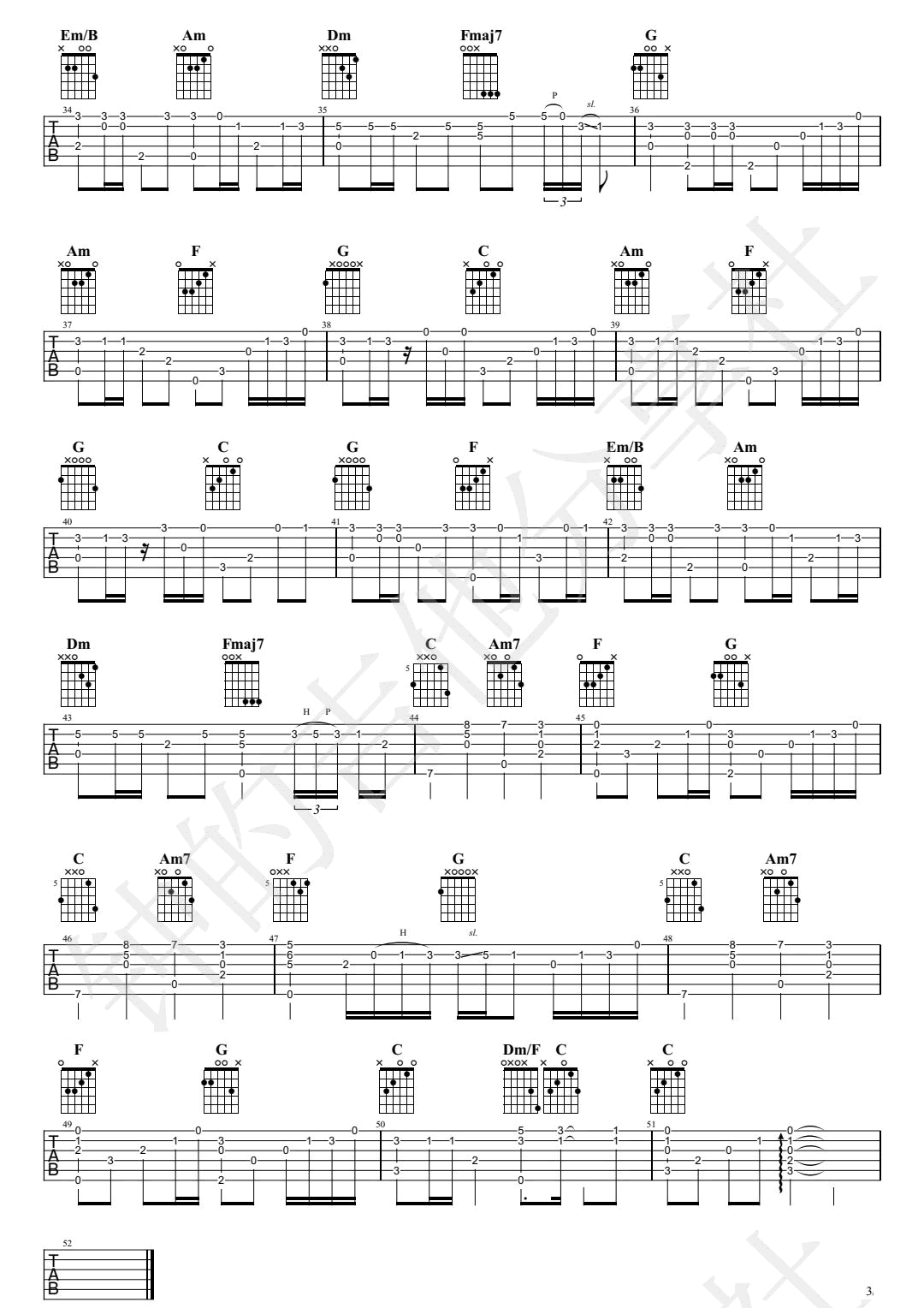 Summer指弹谱,作久石让歌曲,简单指弹教学简谱,钟亚六线谱图片