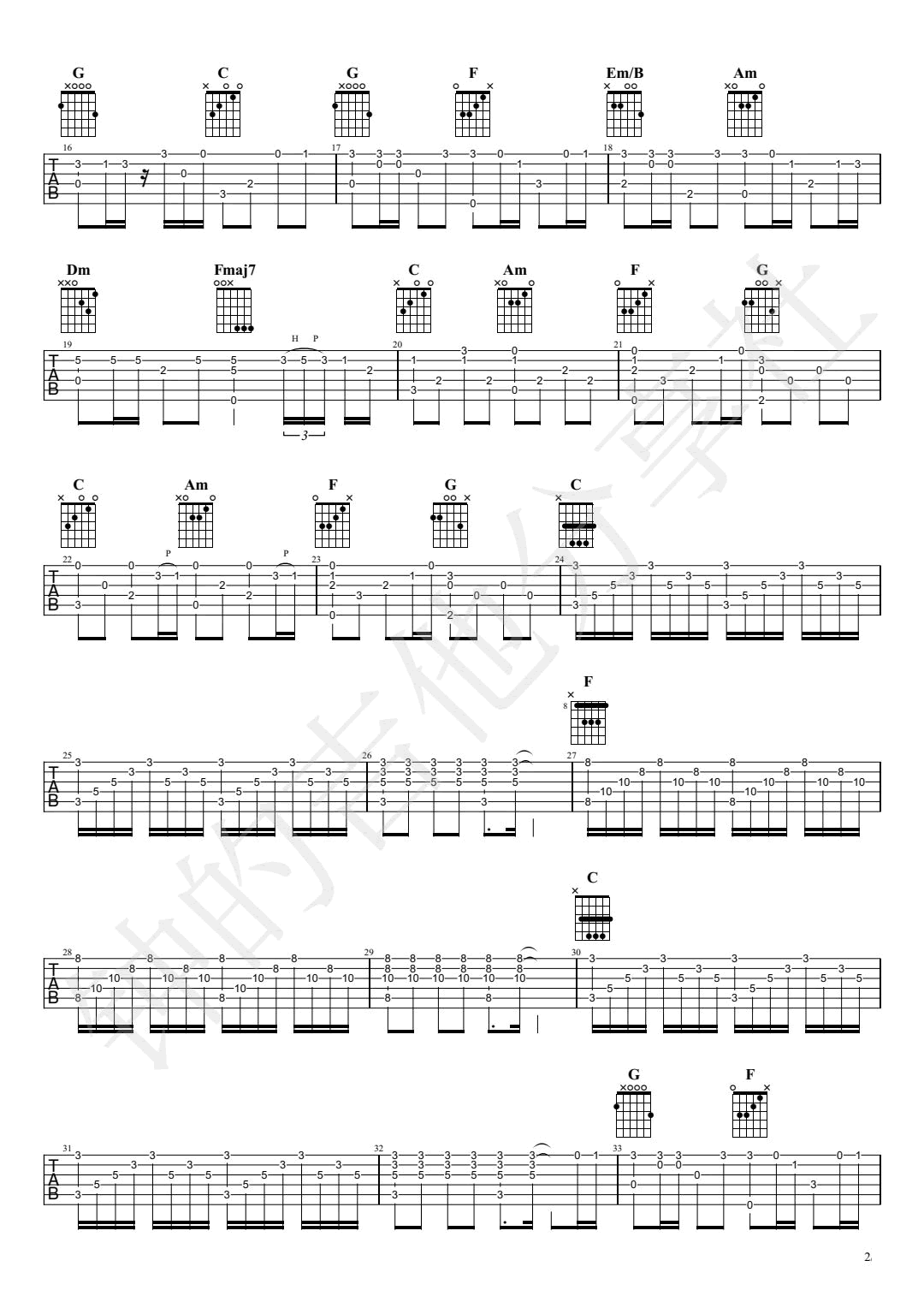 Summer指弹谱,作久石让歌曲,简单指弹教学简谱,钟亚六线谱图片