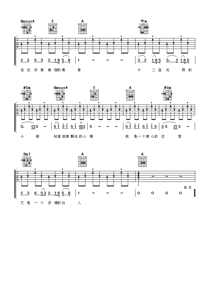 十二座光阴的小城吉他谱,原版林依轮歌曲,简单A调弹唱教学,阿潘音乐工场版六线指弹简谱图