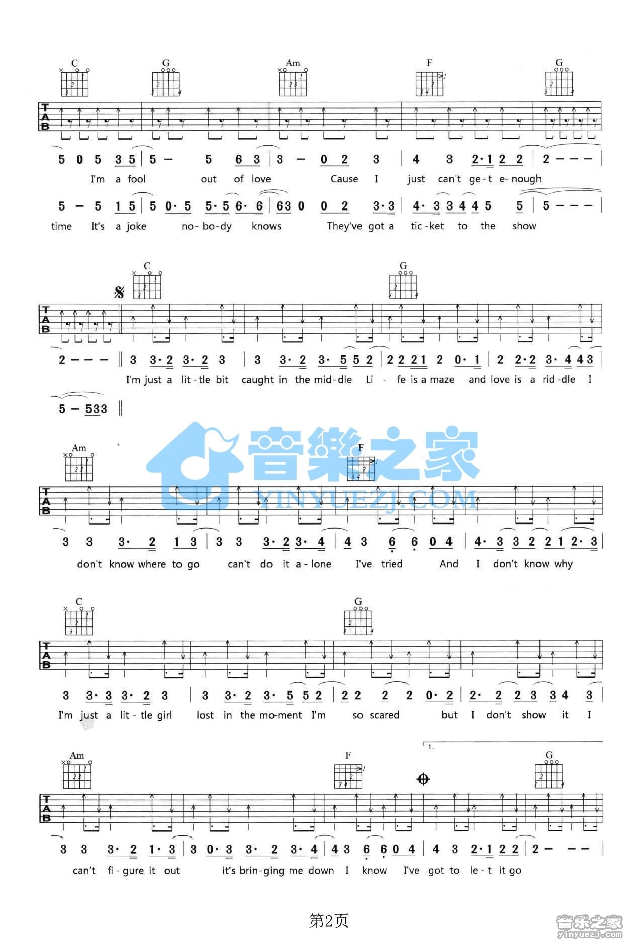 TheShow吉他谱,原版Lenka歌曲,简单C调弹唱教学,音乐之家版六线指弹简谱图