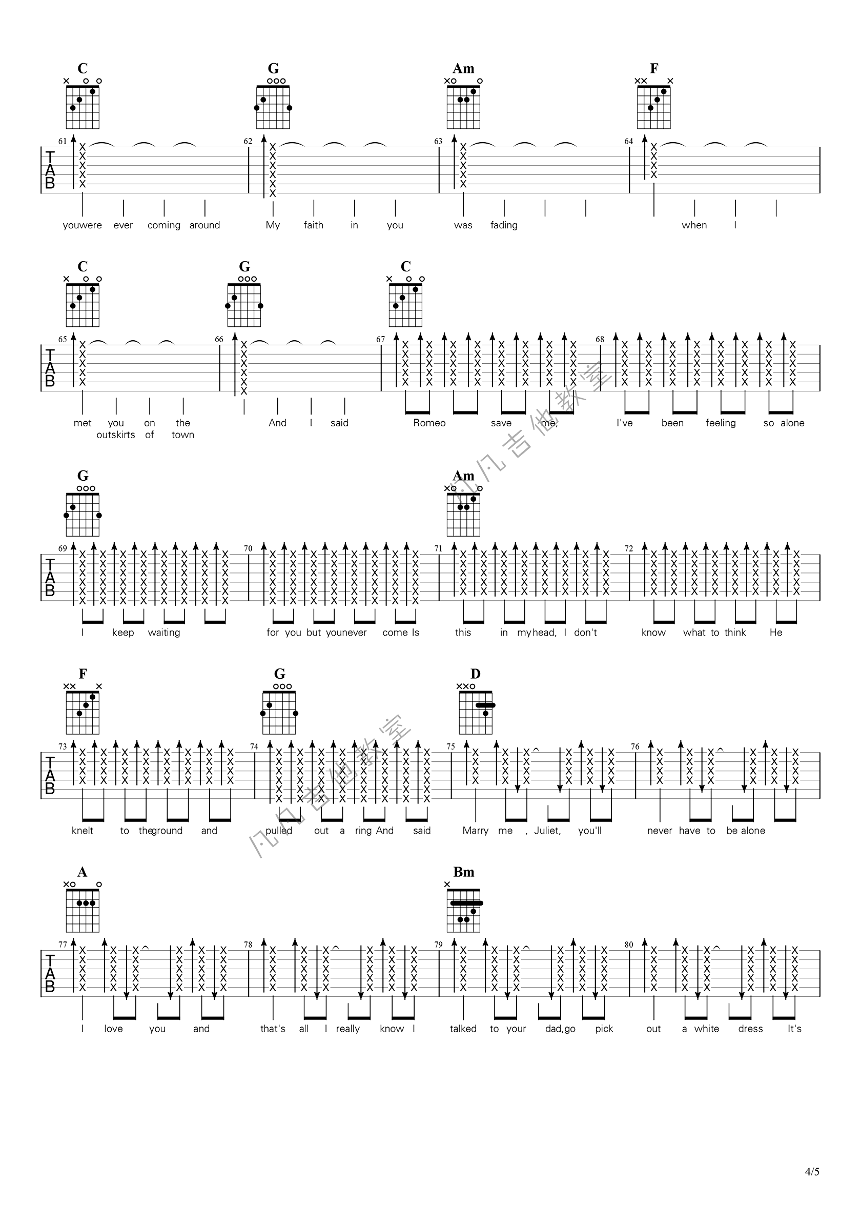 LoveStory,泰勒斯威夫歌曲,简单指弹教学简谱,凡凡吉他教室六线谱图片