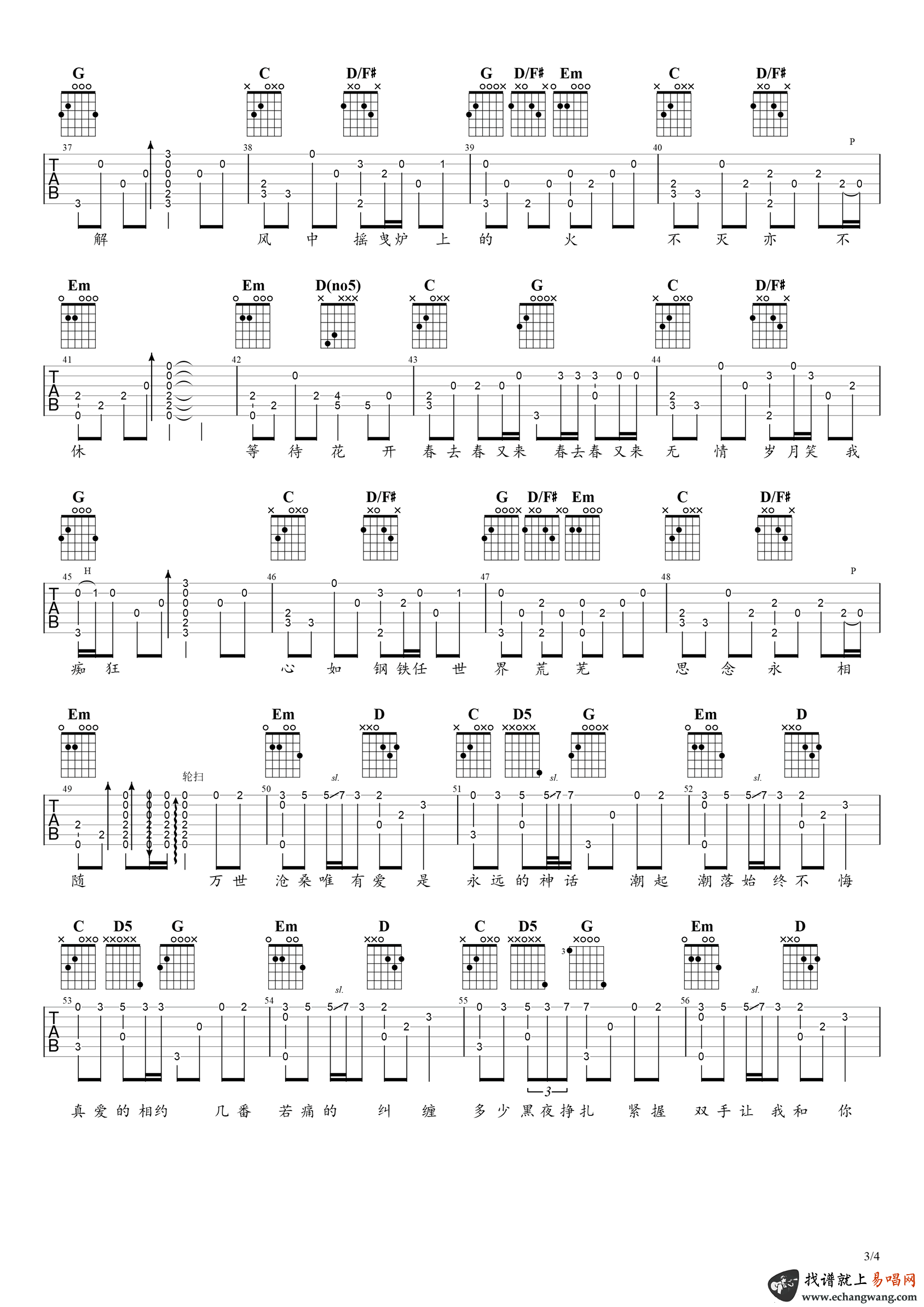 美丽的神话指弹谱,谢占隽崔浚歌曲,简单指弹教学简谱,钟亚六线谱图片