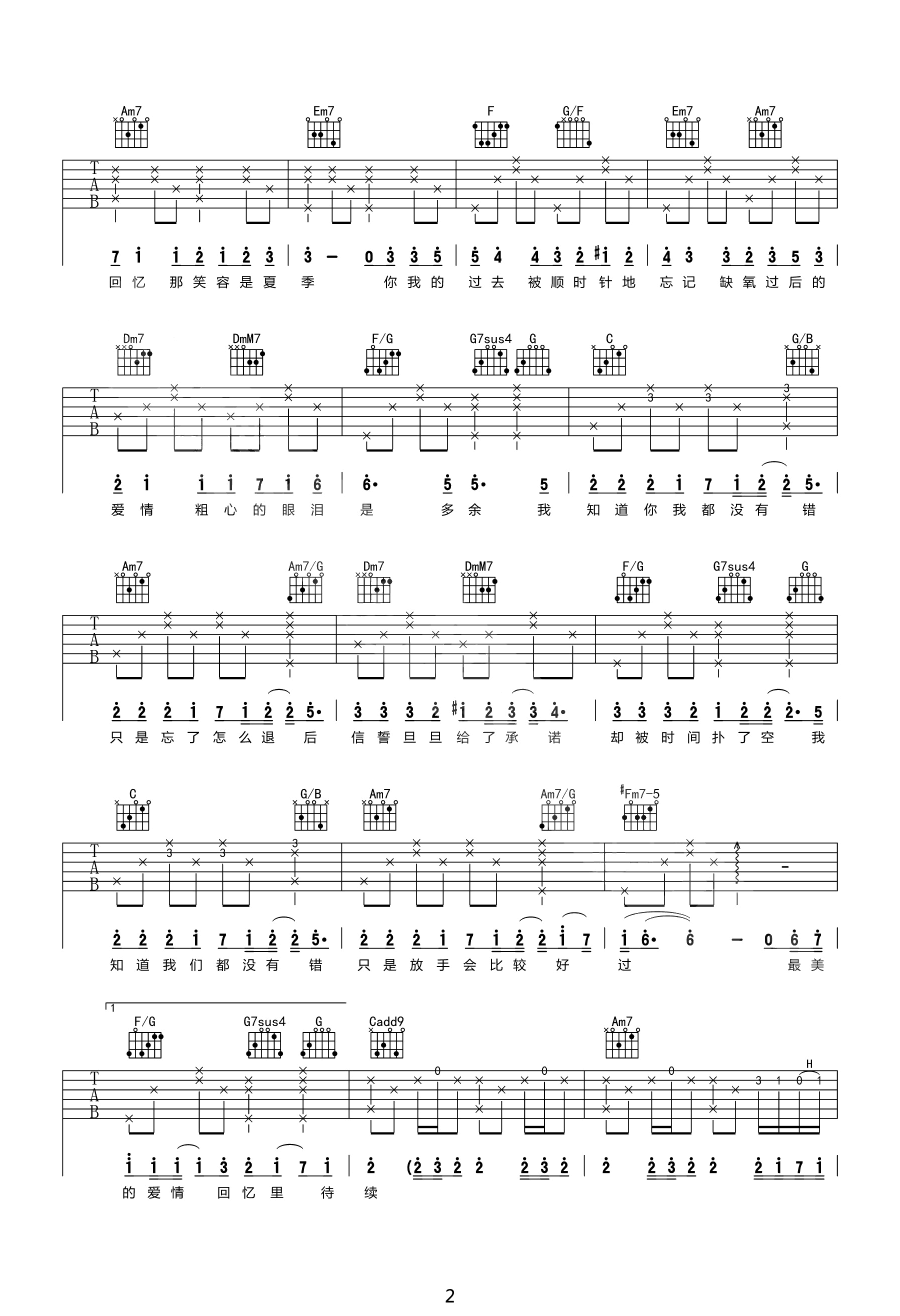 退后吉他谱,宋健彰周杰歌曲,简单指弹教学简谱,齐元义六线谱图片