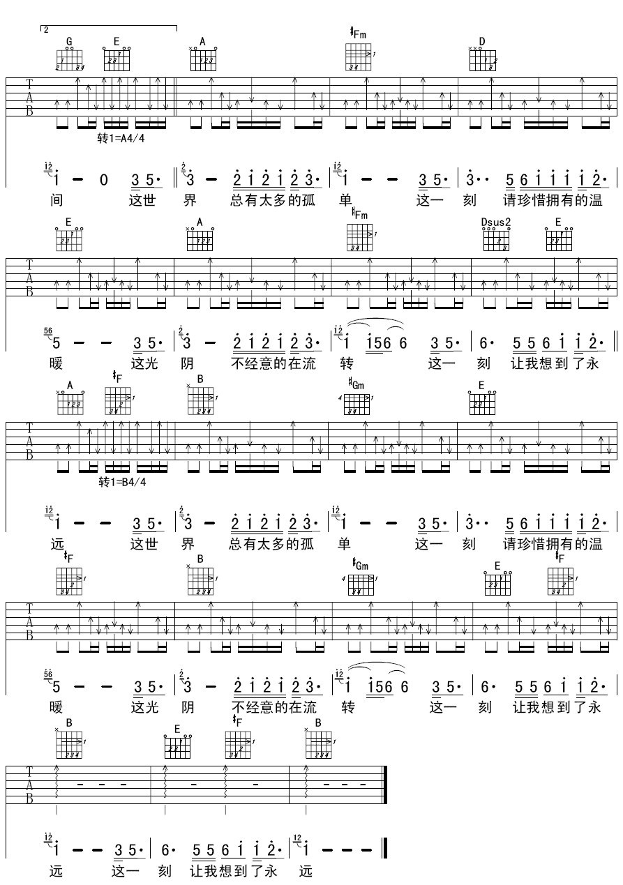 这一刻吉他谱,原版爱乐团歌曲,简单G调弹唱教学,许榕版六线指弹简谱图