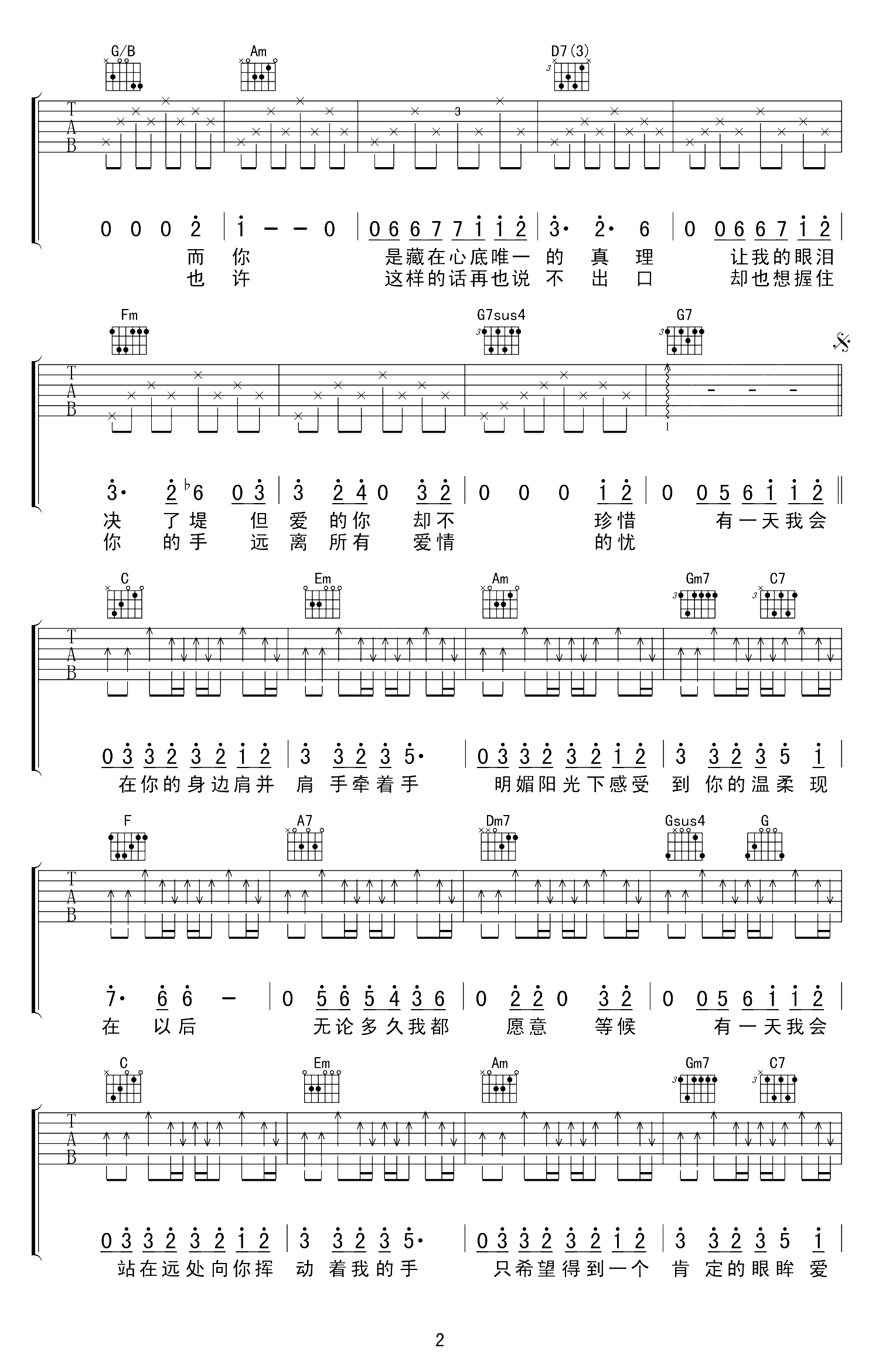 长腿叔叔吉他谱,原版袁娅维歌曲,简单E调弹唱教学,网络转载版六线指弹简谱图