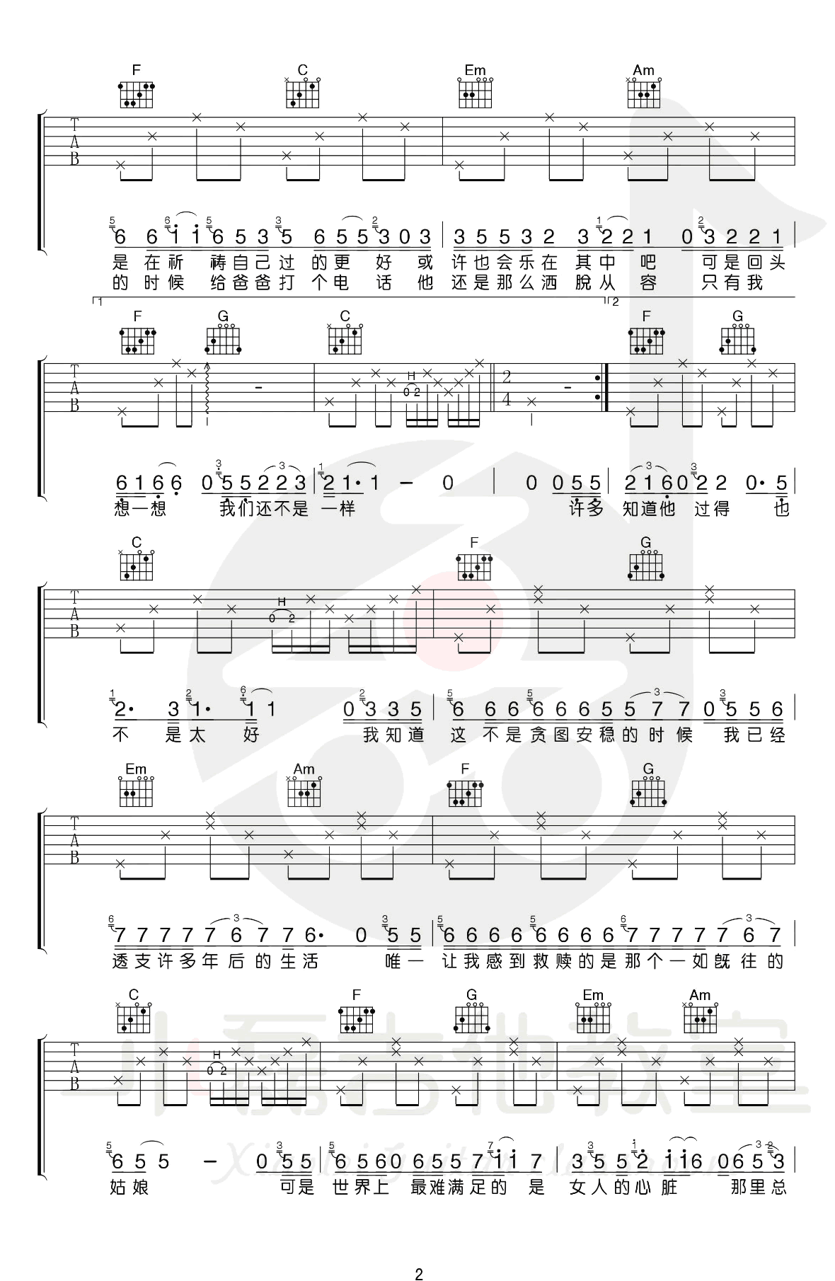 北京以南吉他谱,原版曹槽歌曲,简单E调弹唱教学,小磊吉他版六线指弹简谱图