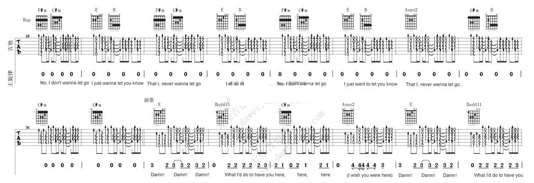 WishYouWereHere吉他谱,原版艾薇儿歌曲,简单E调弹唱教学,大伟吉他教室版六线指弹简谱图