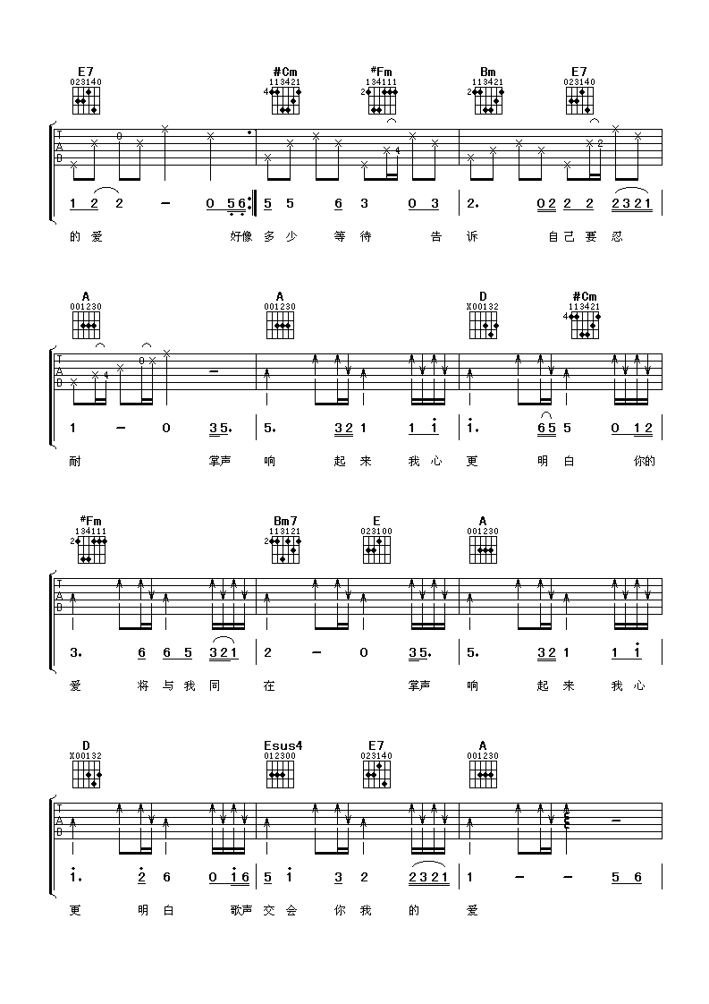 掌声响起吉他谱,原版凤飞飞歌曲,简单A调弹唱教学,阿潘音乐工场版六线指弹简谱图