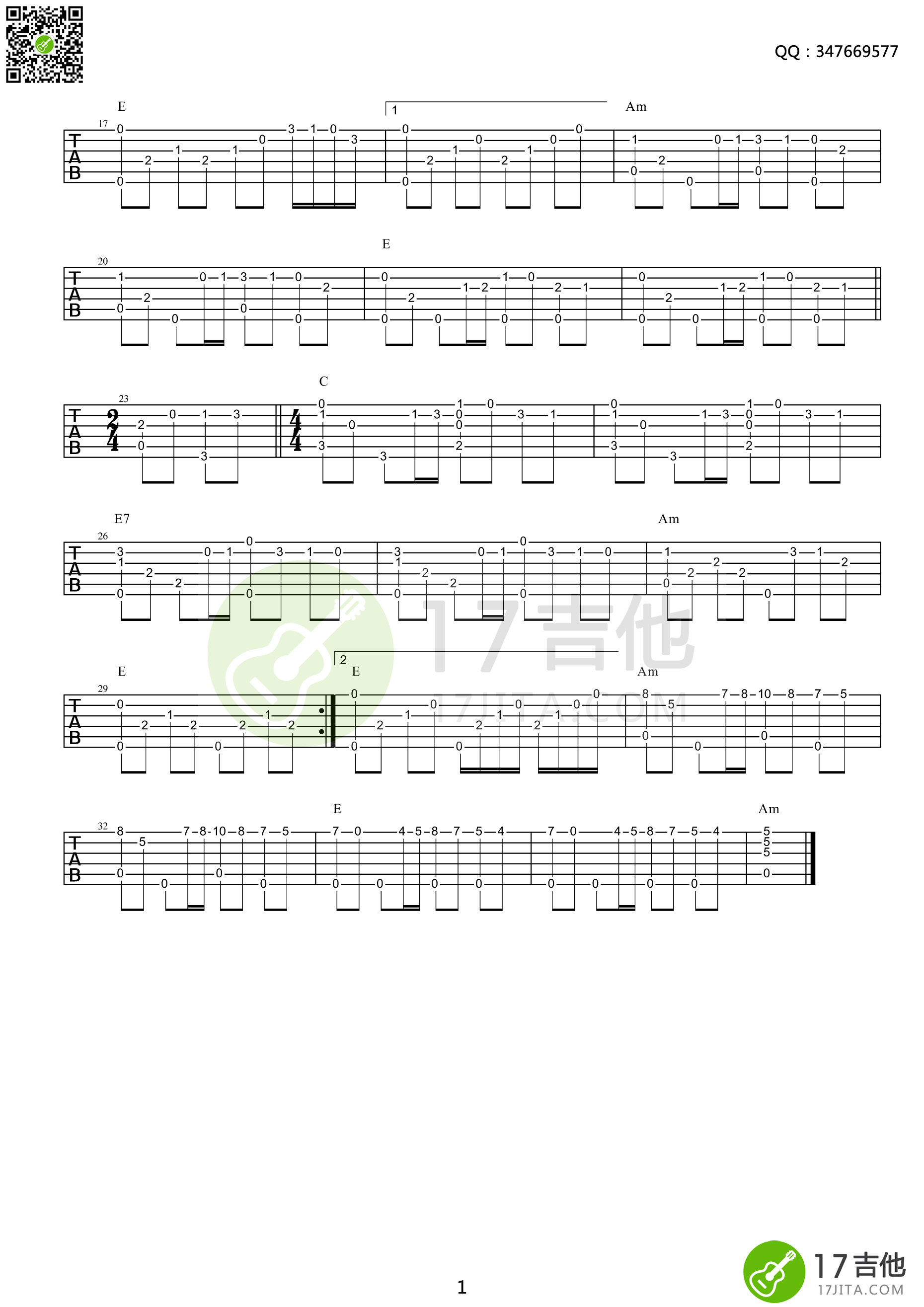 秋日私语吉他谱,原版理查德·克莱德曼歌曲,简单A调弹唱教学,17吉他版六线指弹简谱图