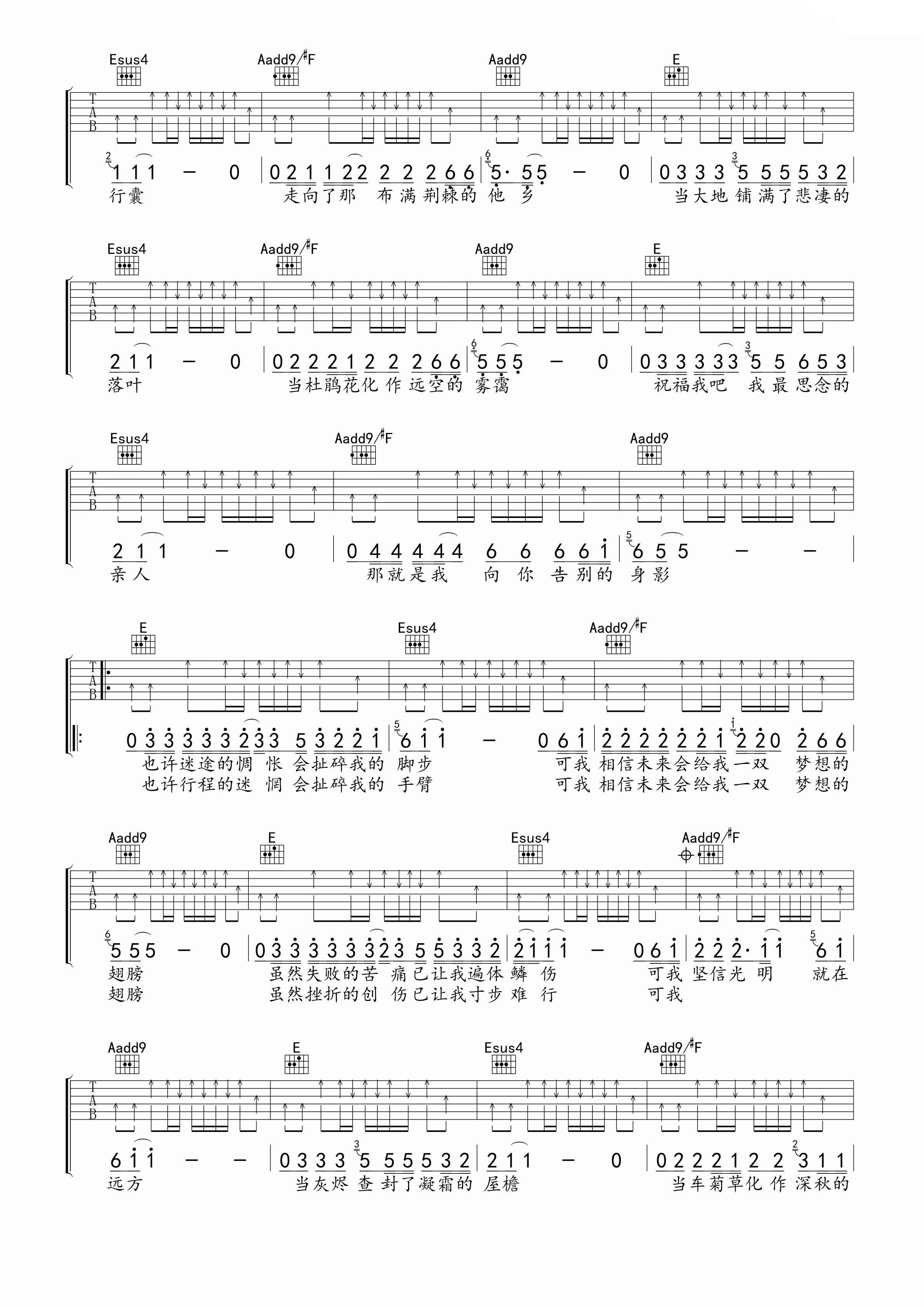 光明吉他谱,原版汪峰歌曲,简单F调弹唱教学,卢海江版六线指弹简谱图