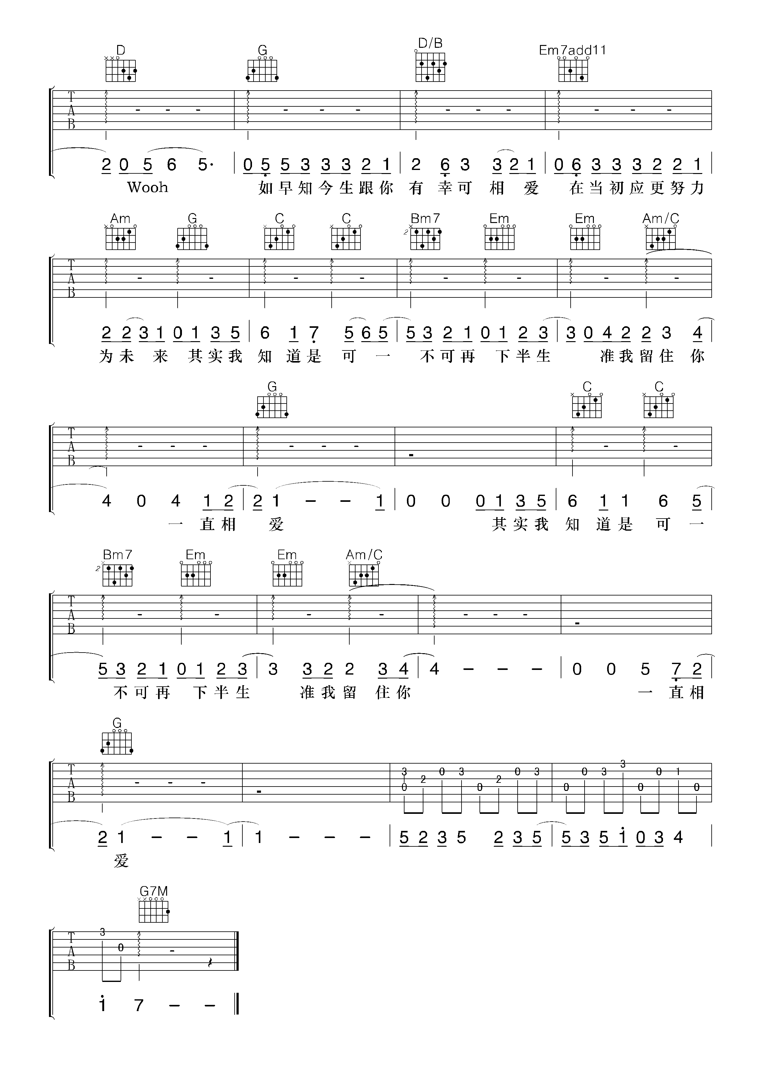 唯独你是不可取替吉他谱,原版许志安歌曲,简单B调弹唱教学,小叶歌吉他版六线指弹简谱图