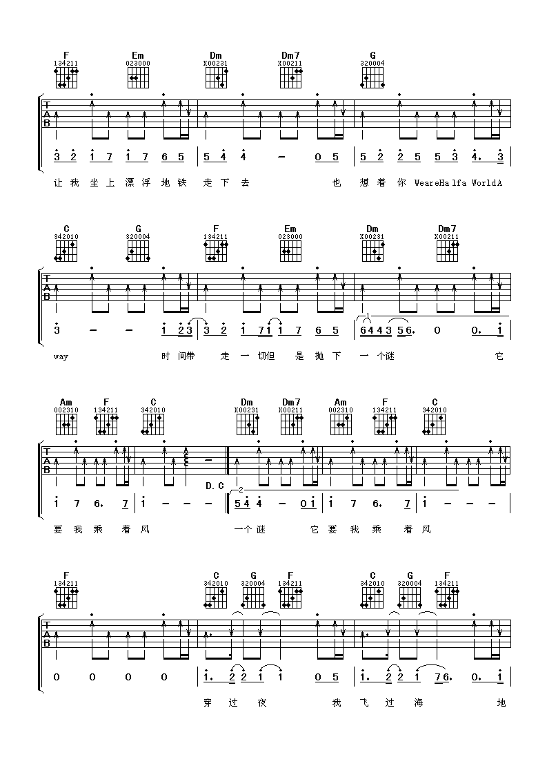 漂浮地铁吉他谱,原版李宇春歌曲,简单D调弹唱教学,阿潘音乐工场版六线指弹简谱图