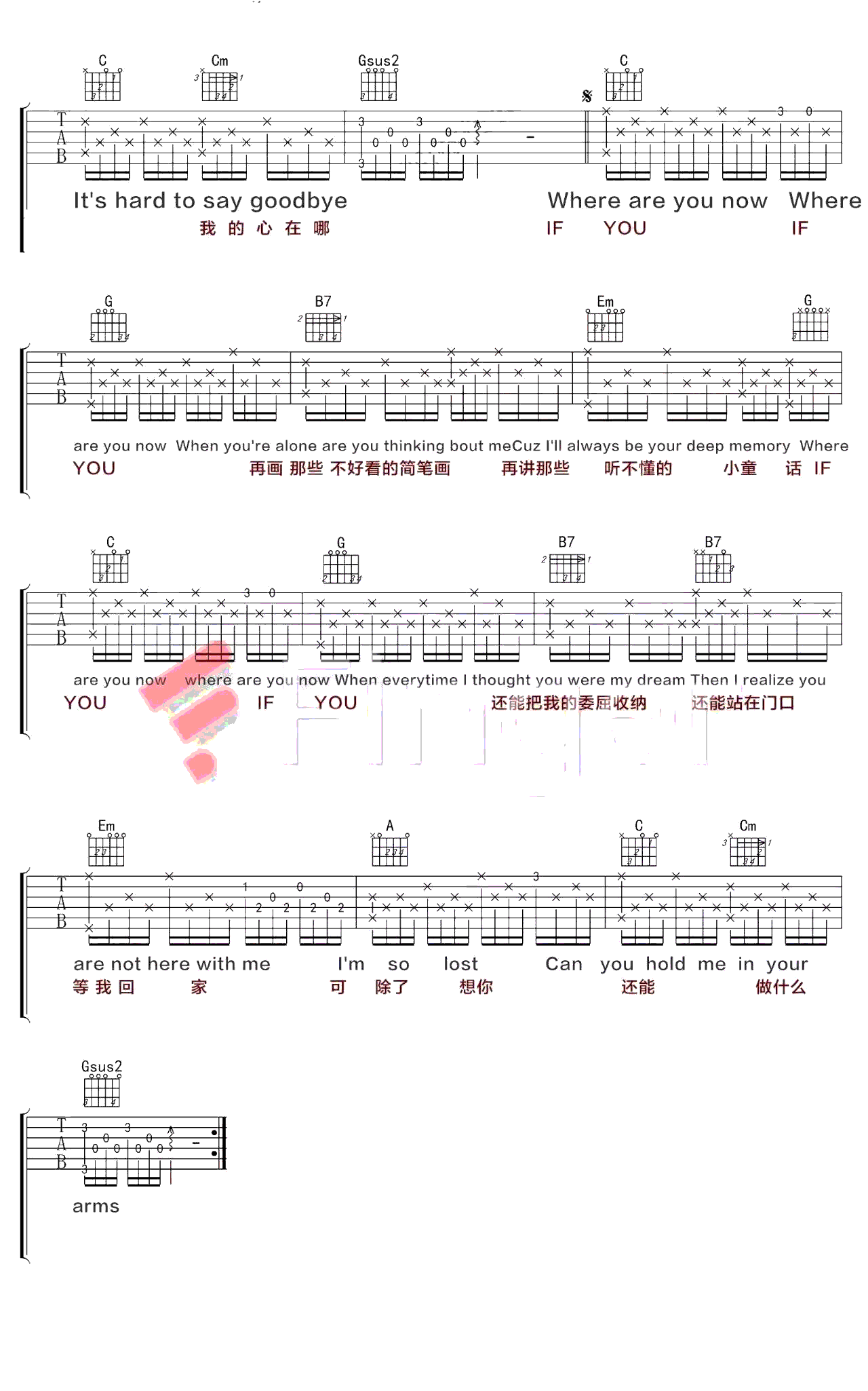 IFYou＆FadedRemix吉他谱,原版携手六六君歌曲,简单C调弹唱教学,网络转载版六线指弹简谱图