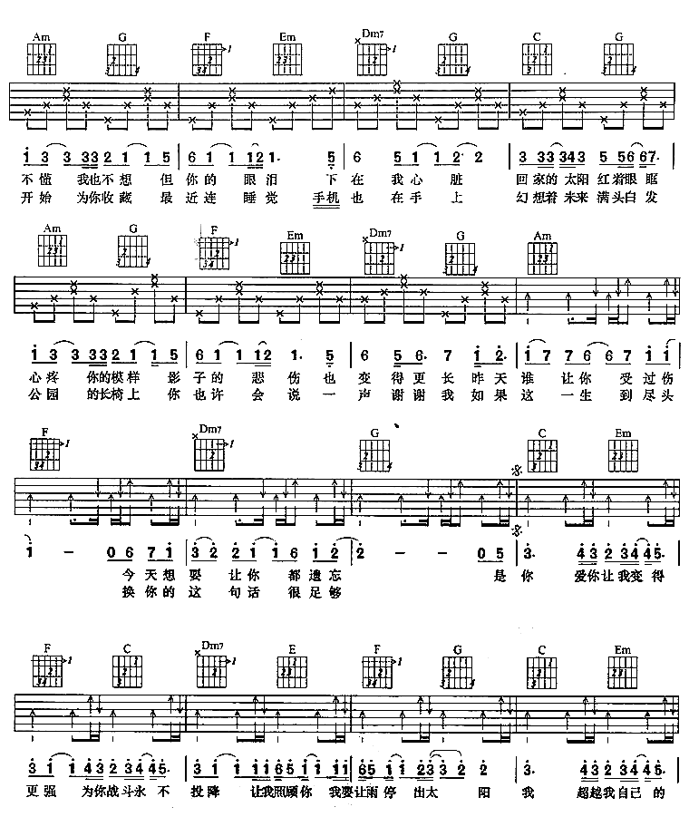 让我照顾你吉他谱,原版五月天歌曲,简单C调弹唱教学,网络转载版六线指弹简谱图