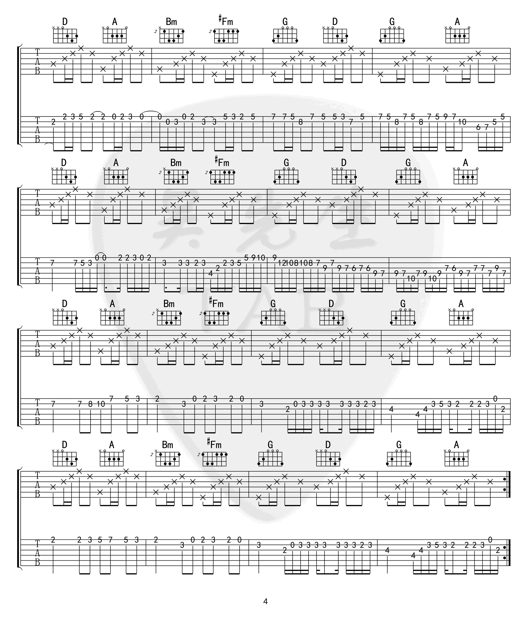 D大调卡农吉他谱,作帕赫贝尔歌曲,简单指弹教学简谱,吴先生六线谱图片
