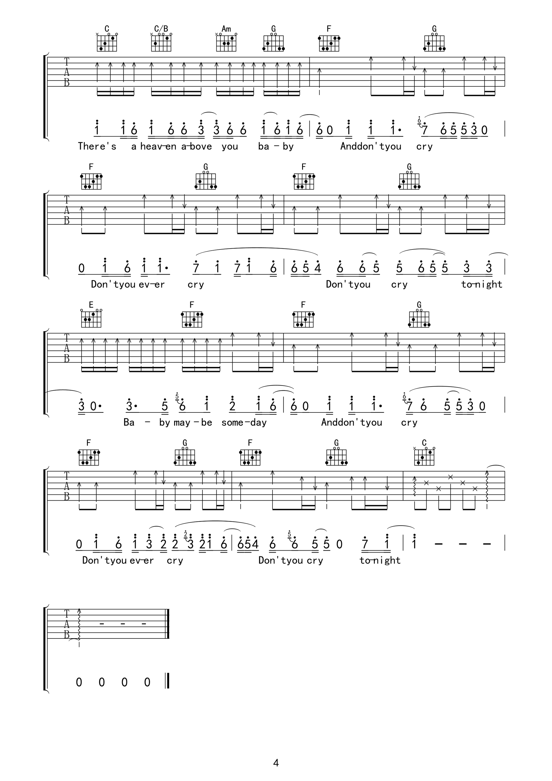 dontcry吉他谱,原版枪花乐队歌曲,简单C调弹唱教学,弦心距版六线指弹简谱图