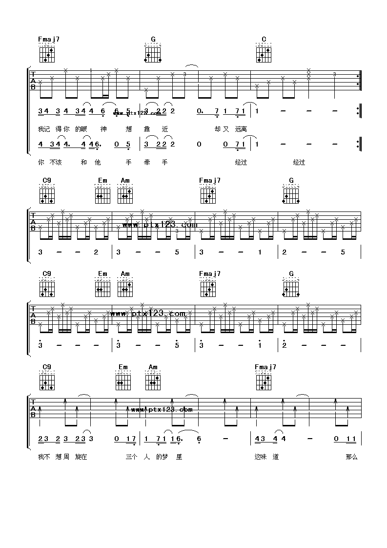 多余的流星吉他谱,原版曾轶可歌曲,简单C调弹唱教学,阿潘音乐工场版六线指弹简谱图