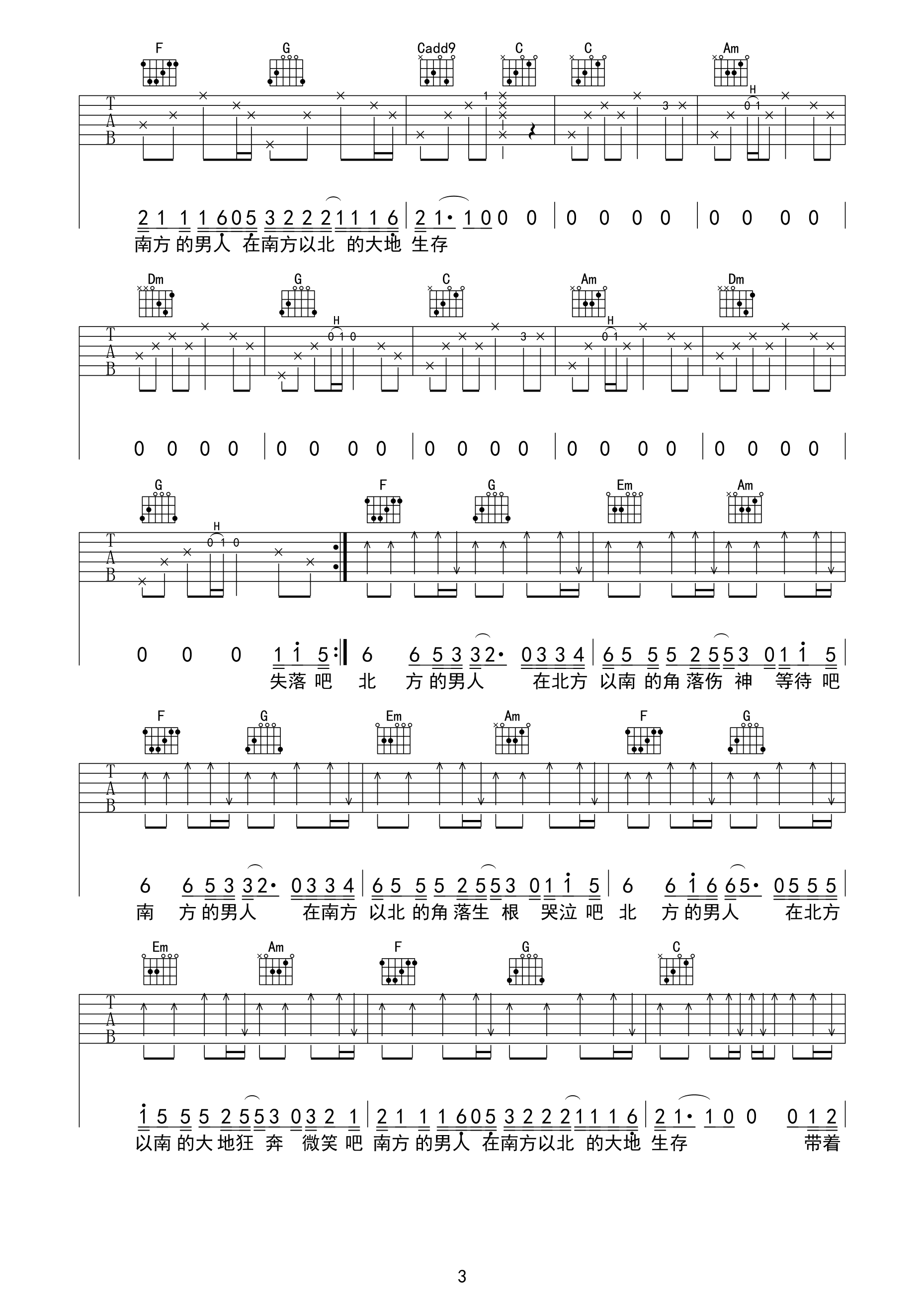 南方北方吉他谱,原版小闯歌曲,简单D调弹唱教学,又又吉他版六线指弹简谱图