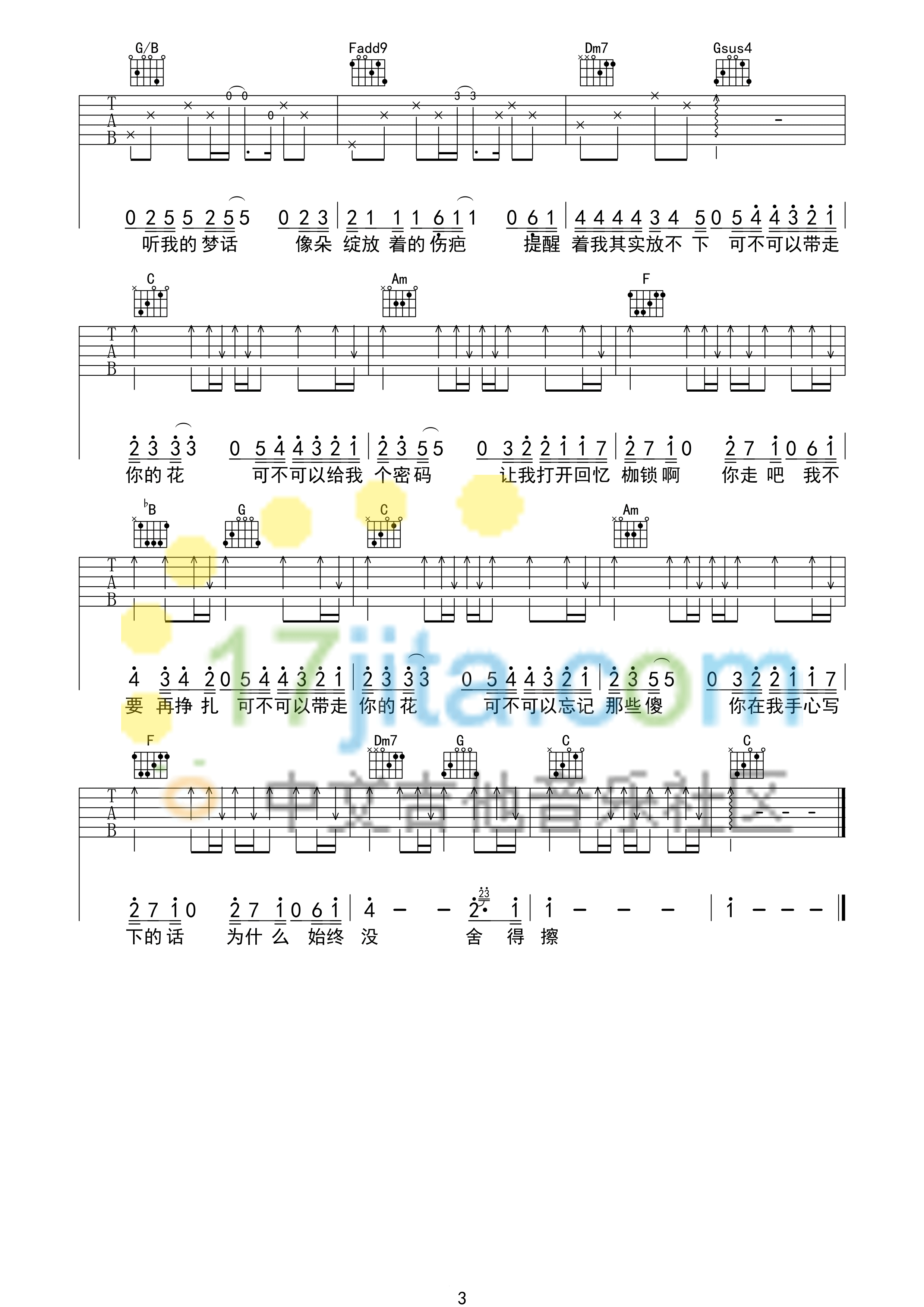 可不可以忘记吉他谱,原版王栎鑫歌曲,简单C调弹唱教学,中文吉他音乐社区版六线指弹简谱图