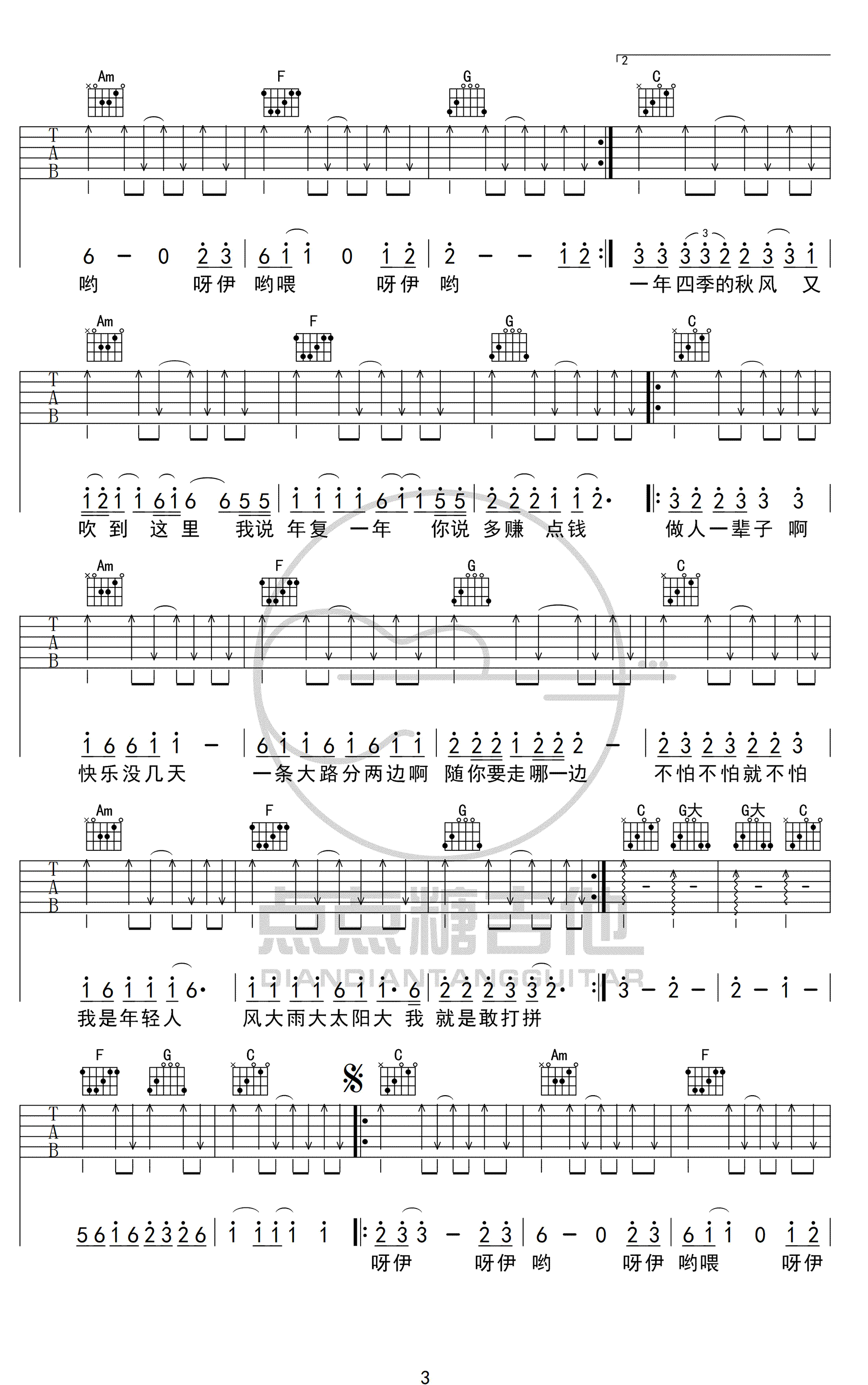 大田后生仔吉他谱,林启得歌曲,的是简单指弹教学简谱,点点糖吉他六线谱图片