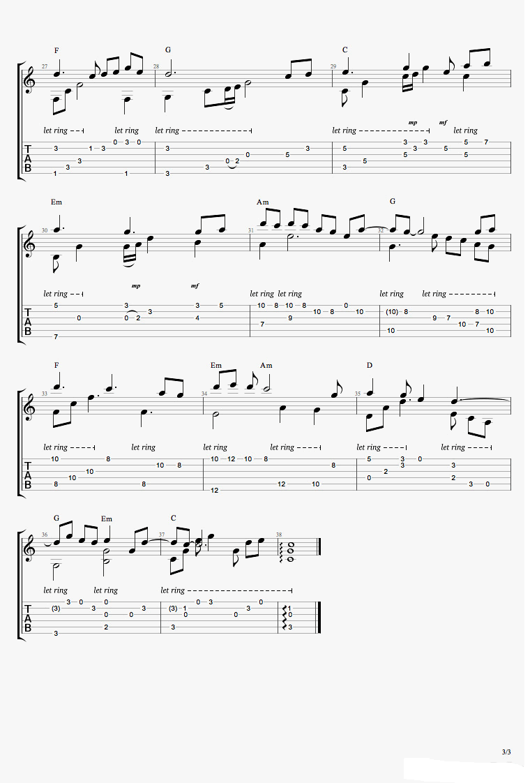 烟雨行舟指弹谱,BYE歌曲,简单指弹教学简谱,ClozzzGuitar六线谱图片