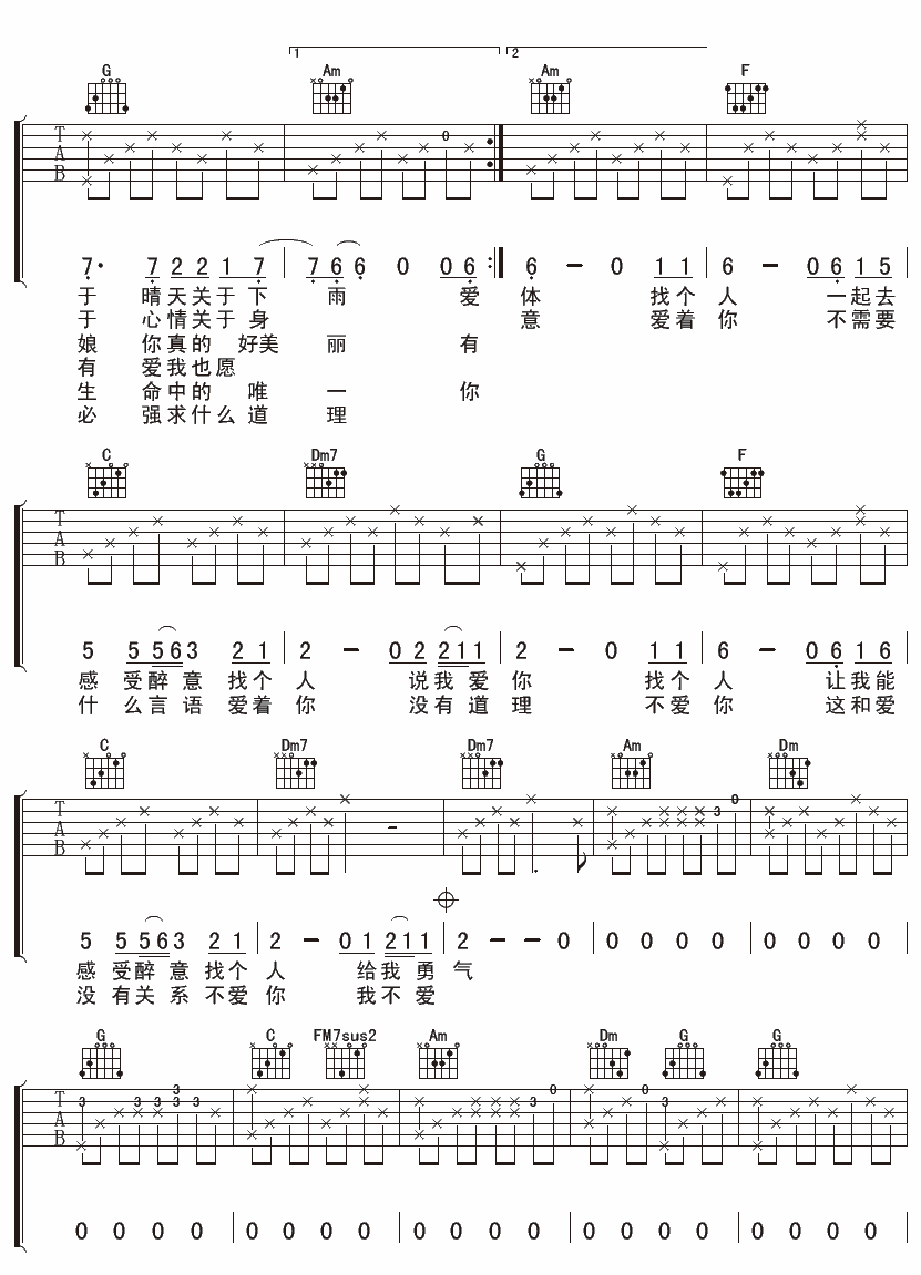 酒吧叙事体吉他谱,原版李志歌曲,简单C调弹唱教学,彼岸吉他版六线指弹简谱图