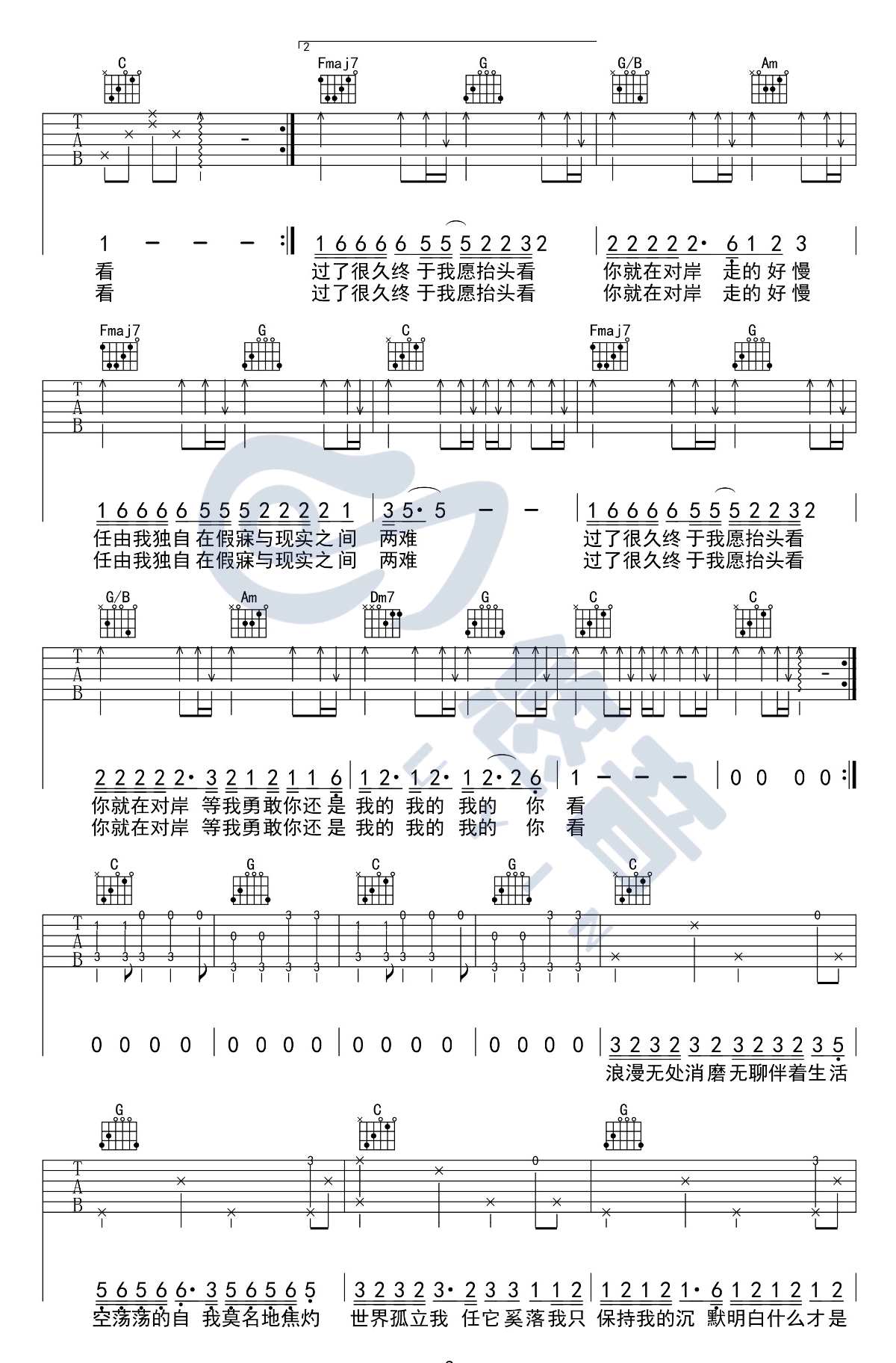 粒《走马》吉他谱,陈粒歌曲,简单指弹教学简谱,悠音吉他六线谱图片