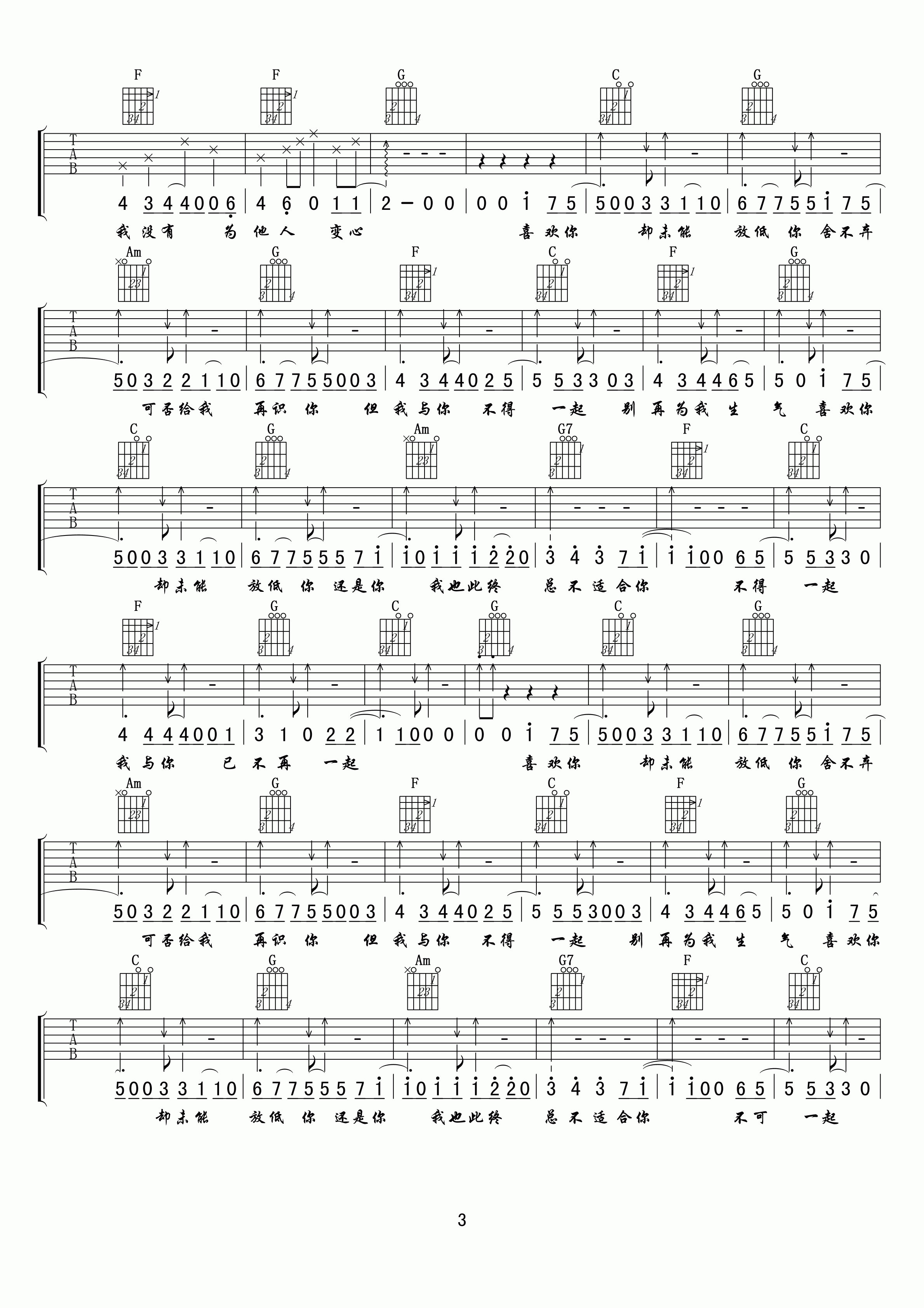 贱人吉他谱,原版侧田歌曲,简单G调弹唱教学,小叶歌吉他版六线指弹简谱图