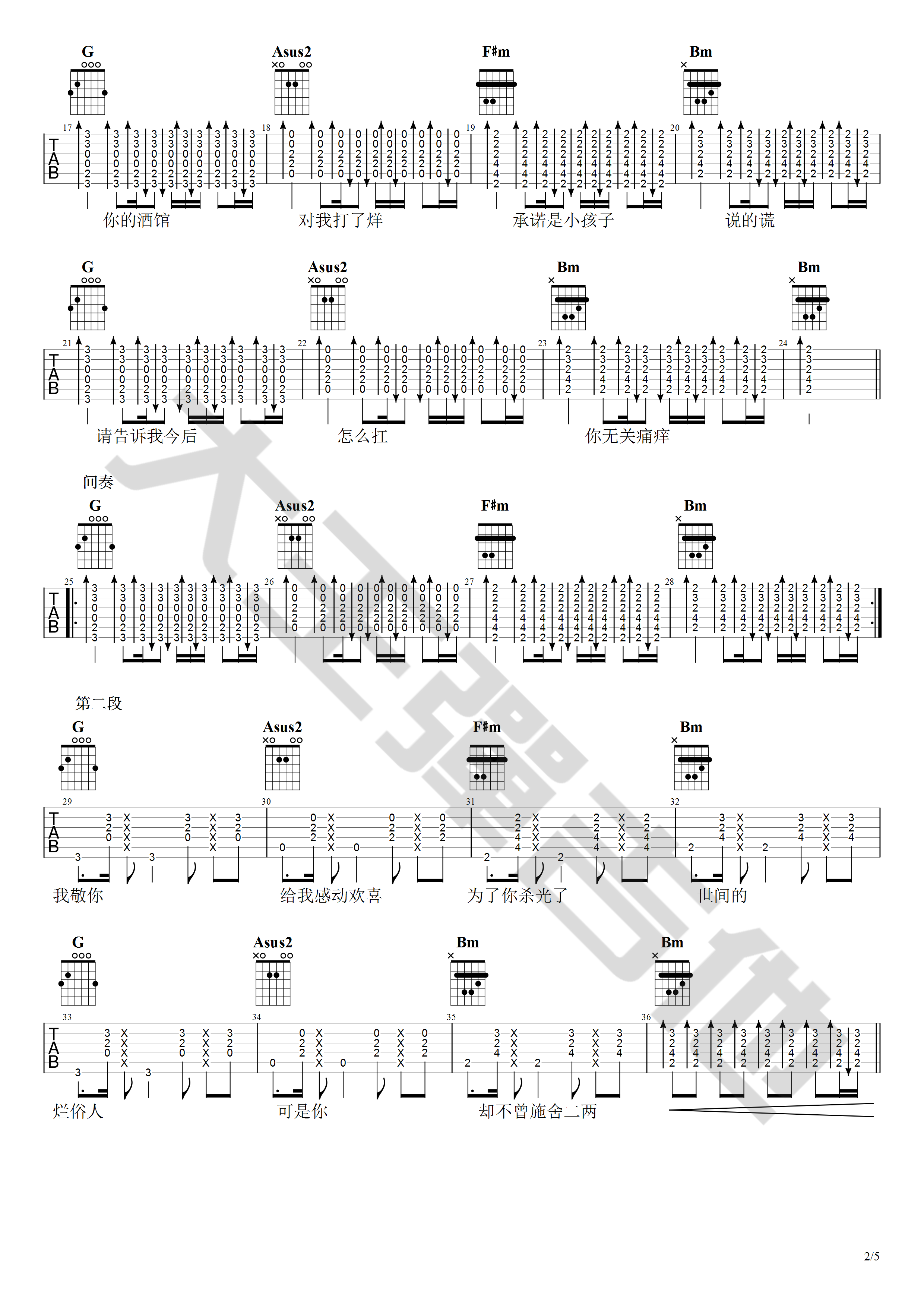 你的酒馆对我打了烊吉他谱,原版陈雪凝歌曲,简单D调弹唱教学,大王弹吉他版六线指弹简谱图