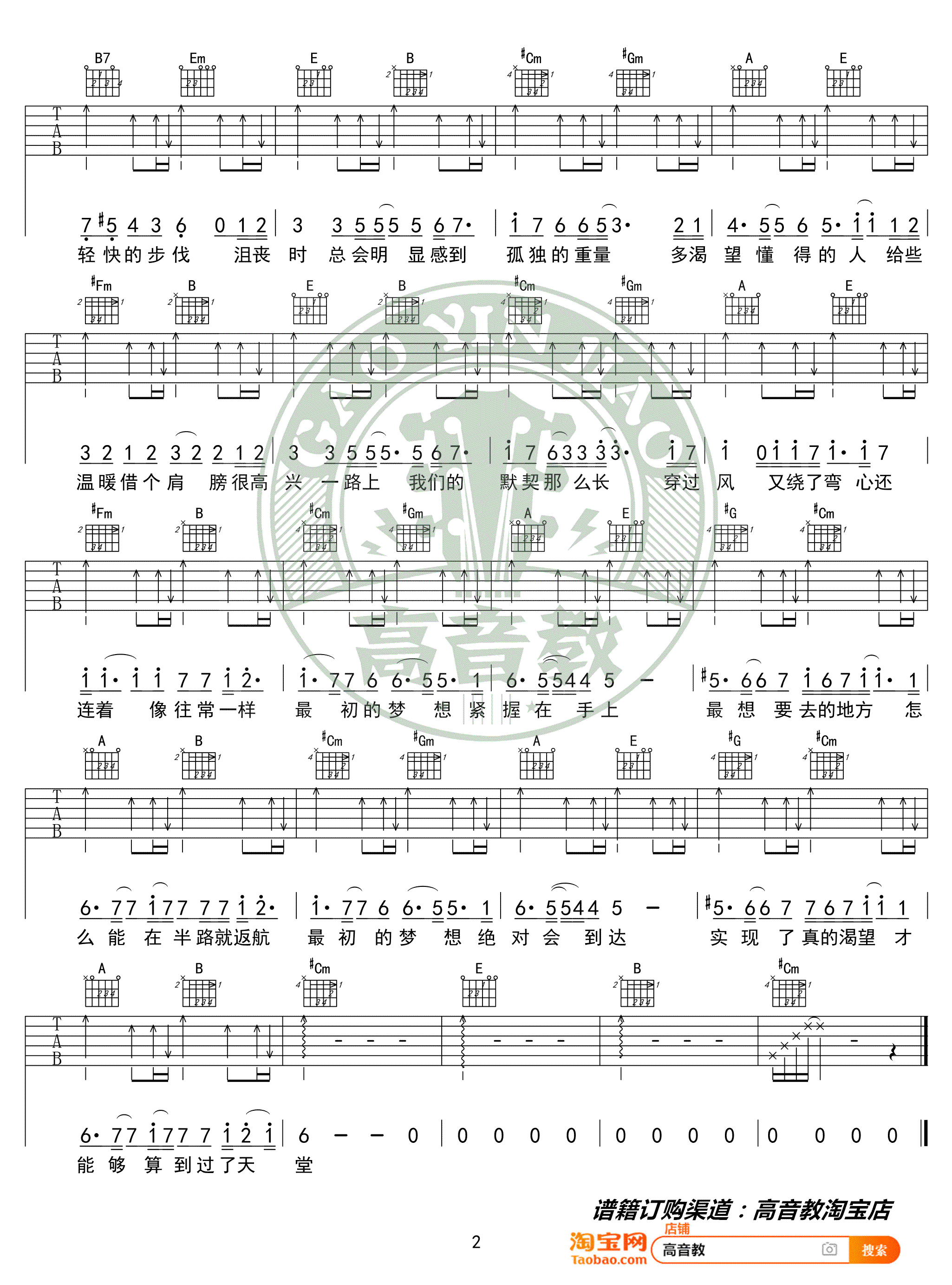 最初的梦想吉他谱,范玮琪歌曲,简单指弹教学简谱,高音教六线谱图片