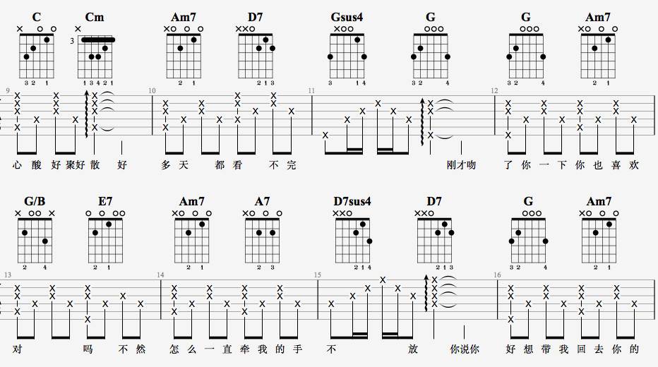 慢慢喜欢你吉他谱,原版莫文蔚歌曲,简单G调弹唱教学,7T吉他教室版六线指弹简谱图