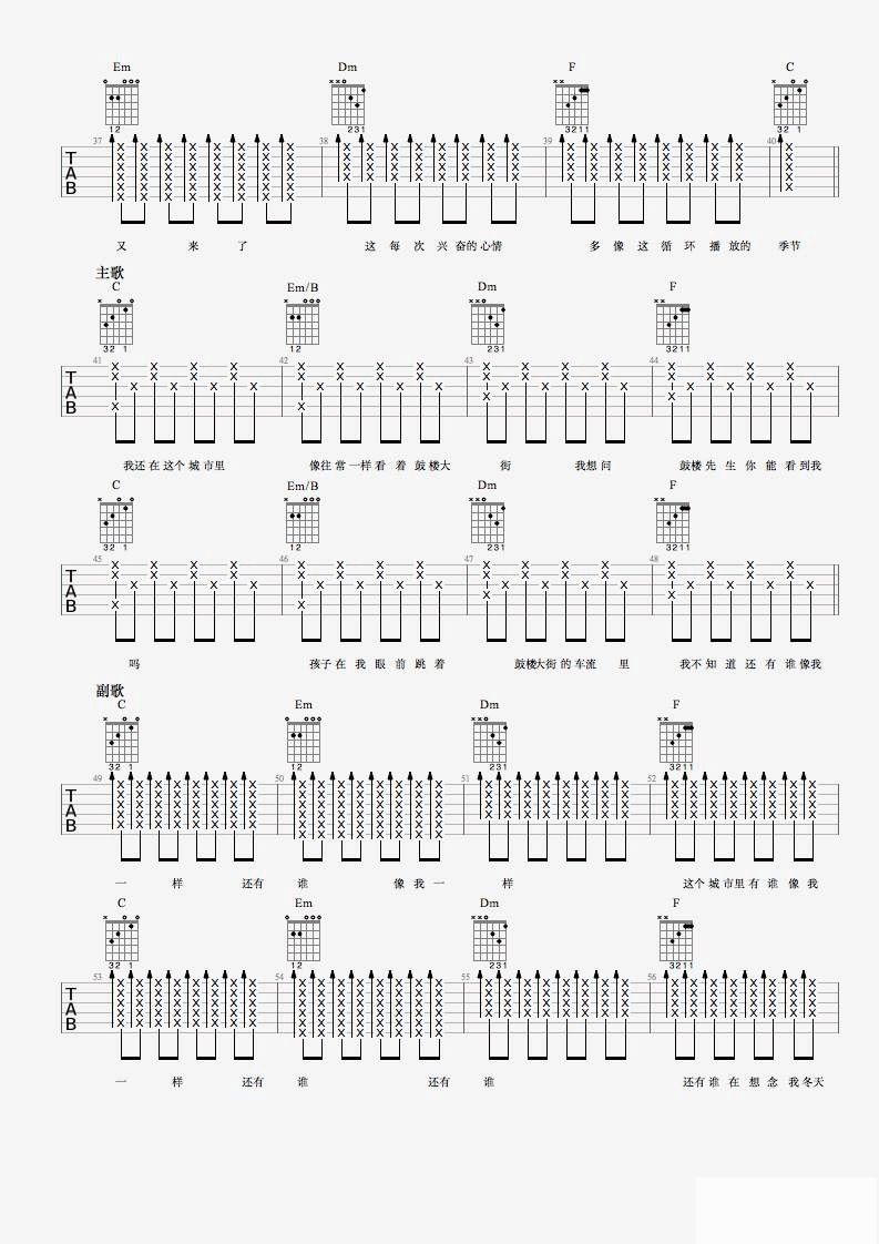 鼓楼先生吉他谱,原版王梵瑞歌曲,简单C调弹唱教学,最新吉他谱版六线指弹简谱图