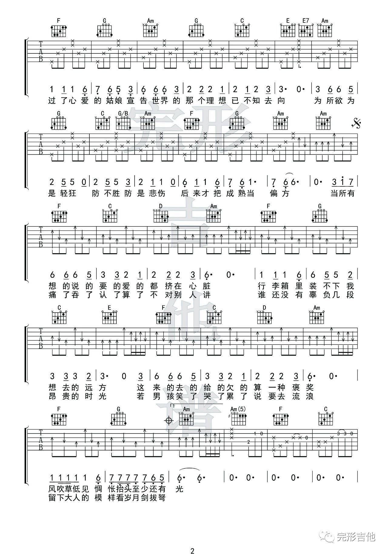 牧马城市吉他谱,原版毛不易歌曲,简单F调弹唱教学,完形吉他版六线指弹简谱图