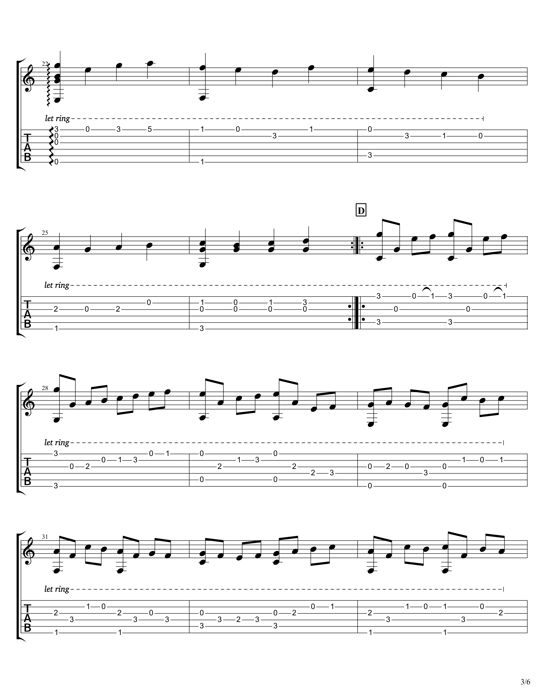 卡农吉他谱,作佚名歌曲,简单指弹教学简谱,墨音堂六线谱图片
