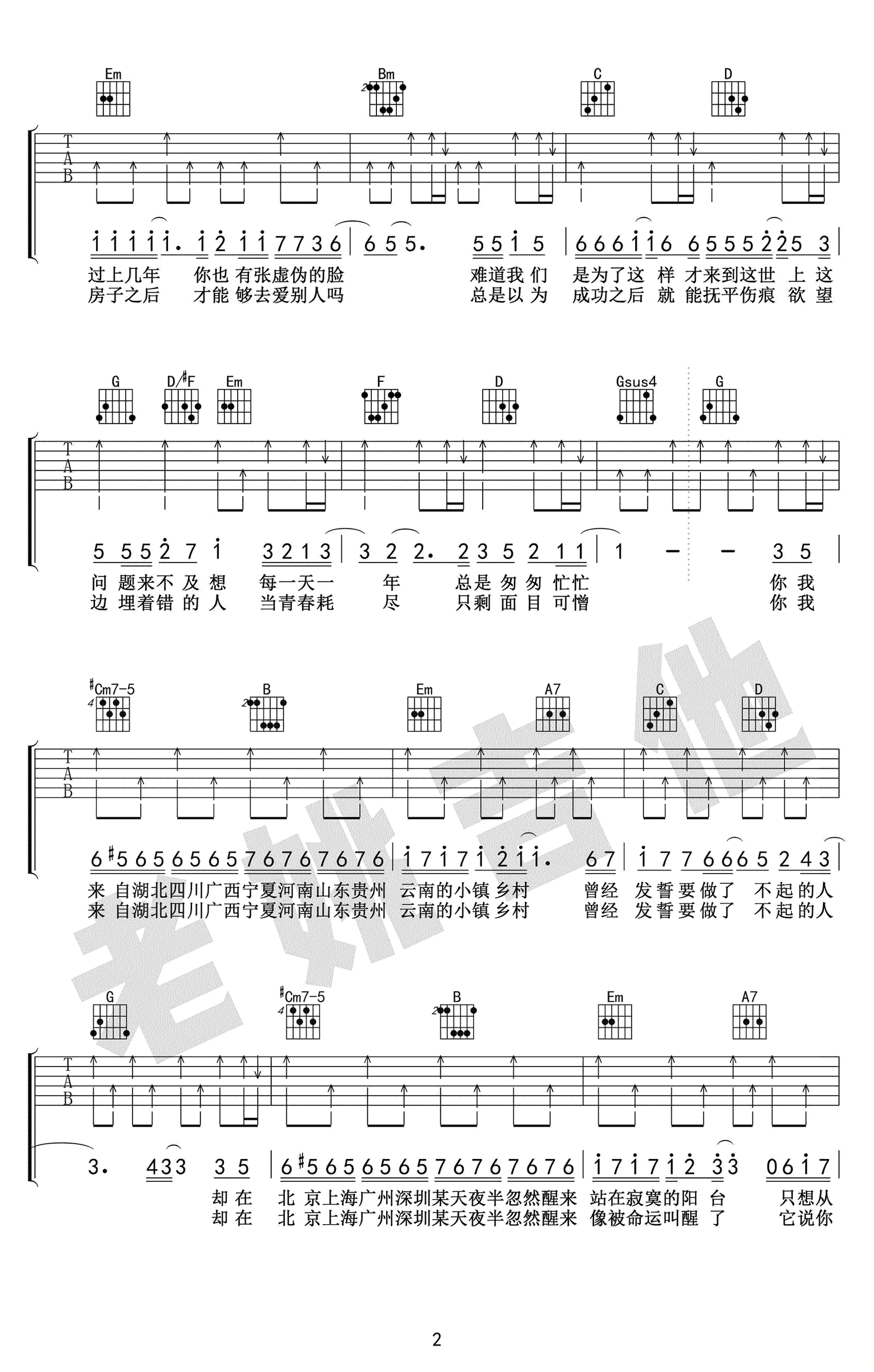 你曾是少年吉他谱,杨子朴肖洋歌曲,简单指弹教学简谱,老姚吉他六线谱图片