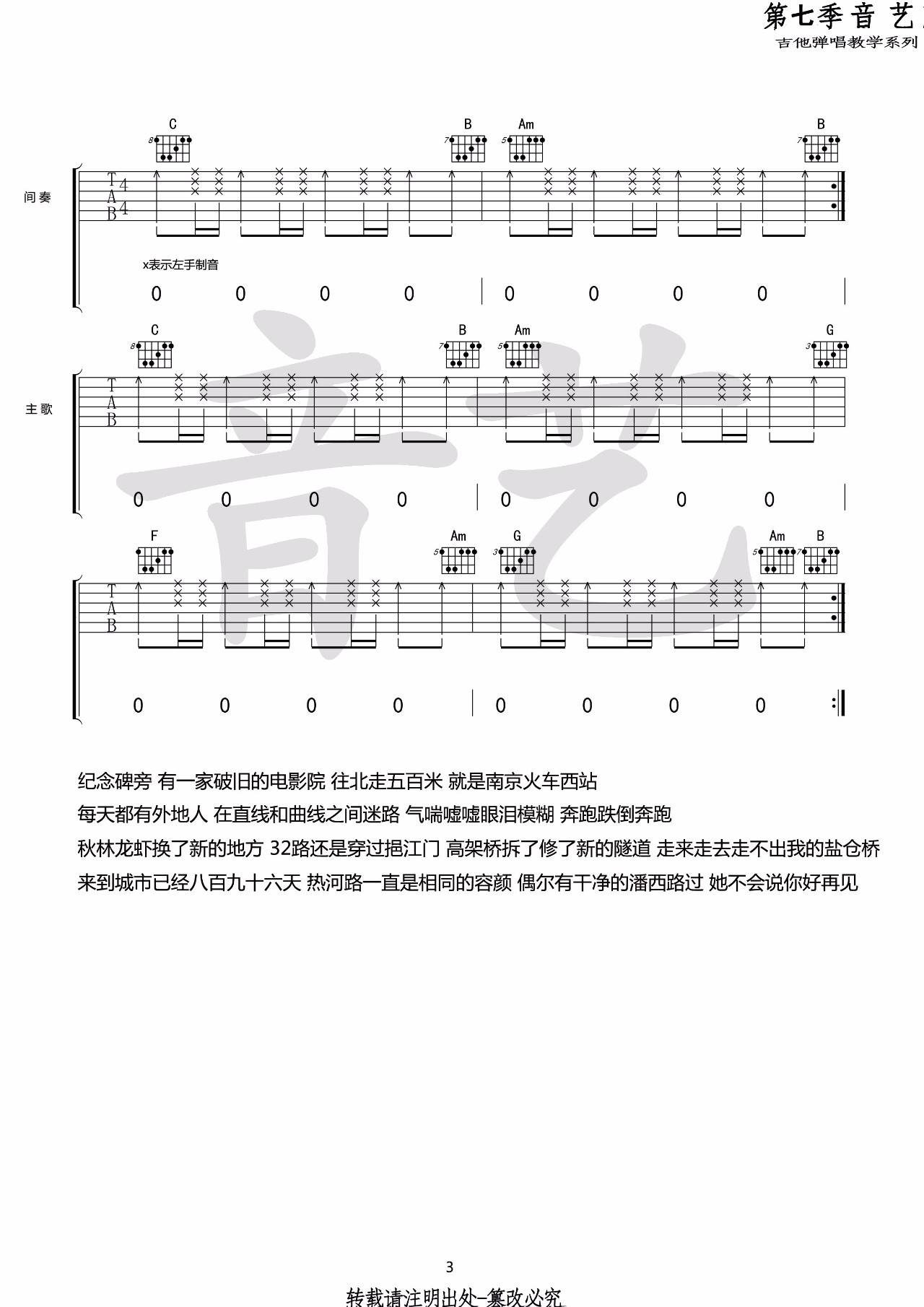 热河吉他谱,原版李志歌曲,简单C调弹唱教学,音艺吉他版六线指弹简谱图